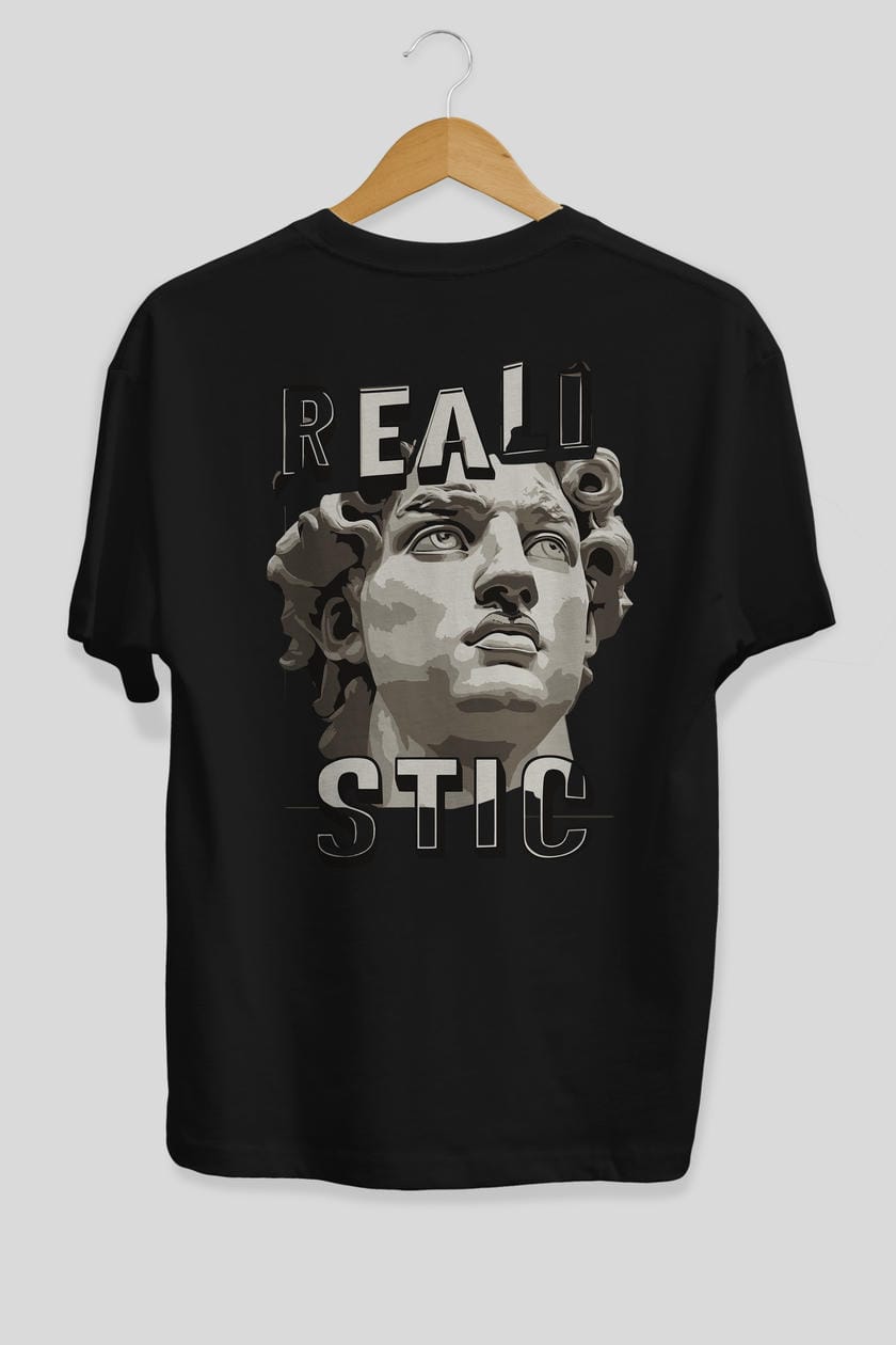 Realistic Arka Baskılı Oversize t-shirt Erkek Kadın %100 Pamuk Bisiklet Yaka tişort