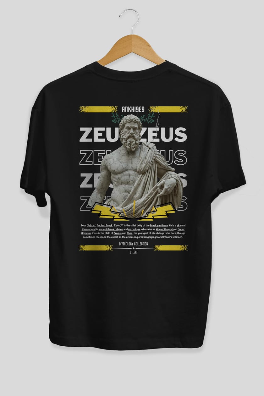 Zeus 1 Arka Baskılı Oversize t-shirt Erkek Kadın %100 Pamuk Bisiklet Yaka tişort