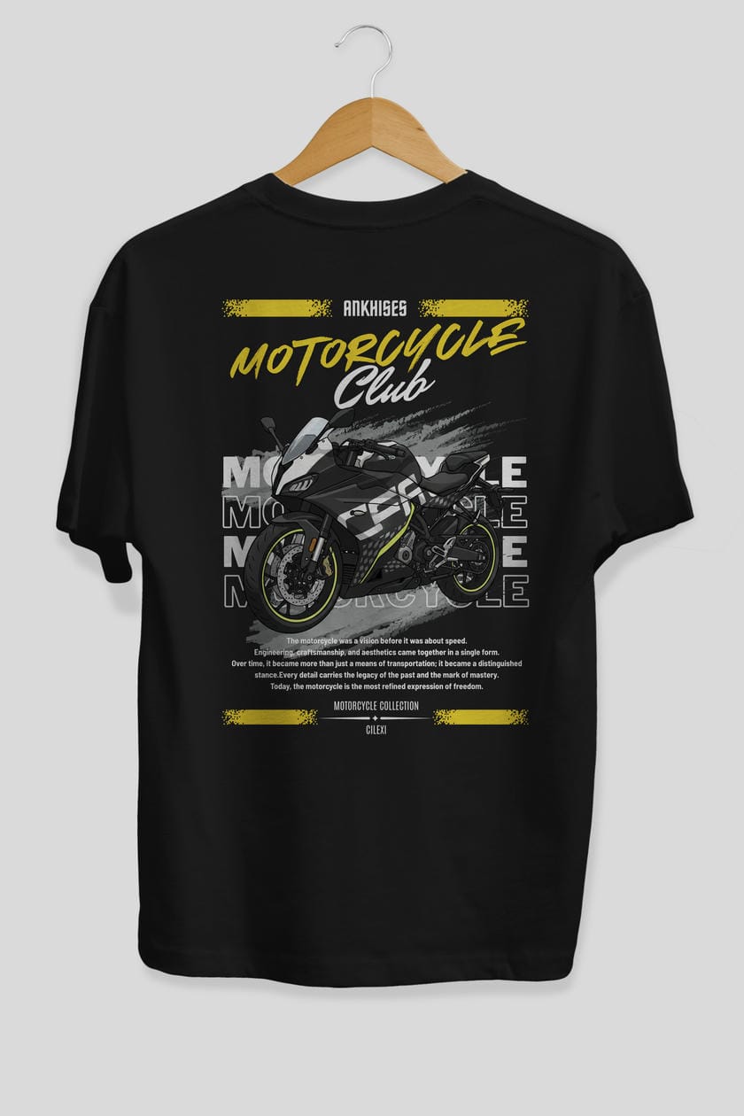 Motosiklet Serisi 16 Arka Baskılı Oversize t-shirt Erkek Kadın %100 Pamuk Bisiklet Yaka tişort