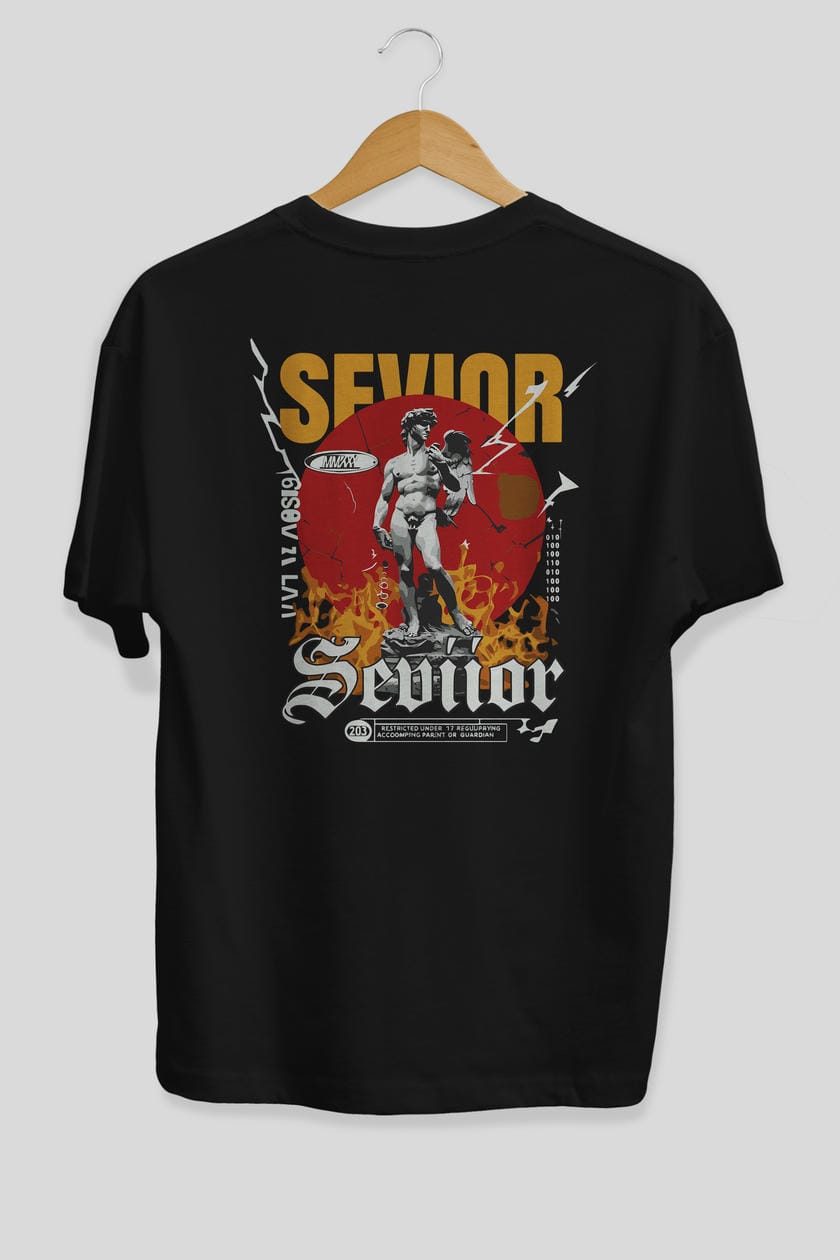 Sevior Arka Baskılı Oversize t-shirt Erkek Kadın %100 Pamuk Bisiklet Yaka tişort