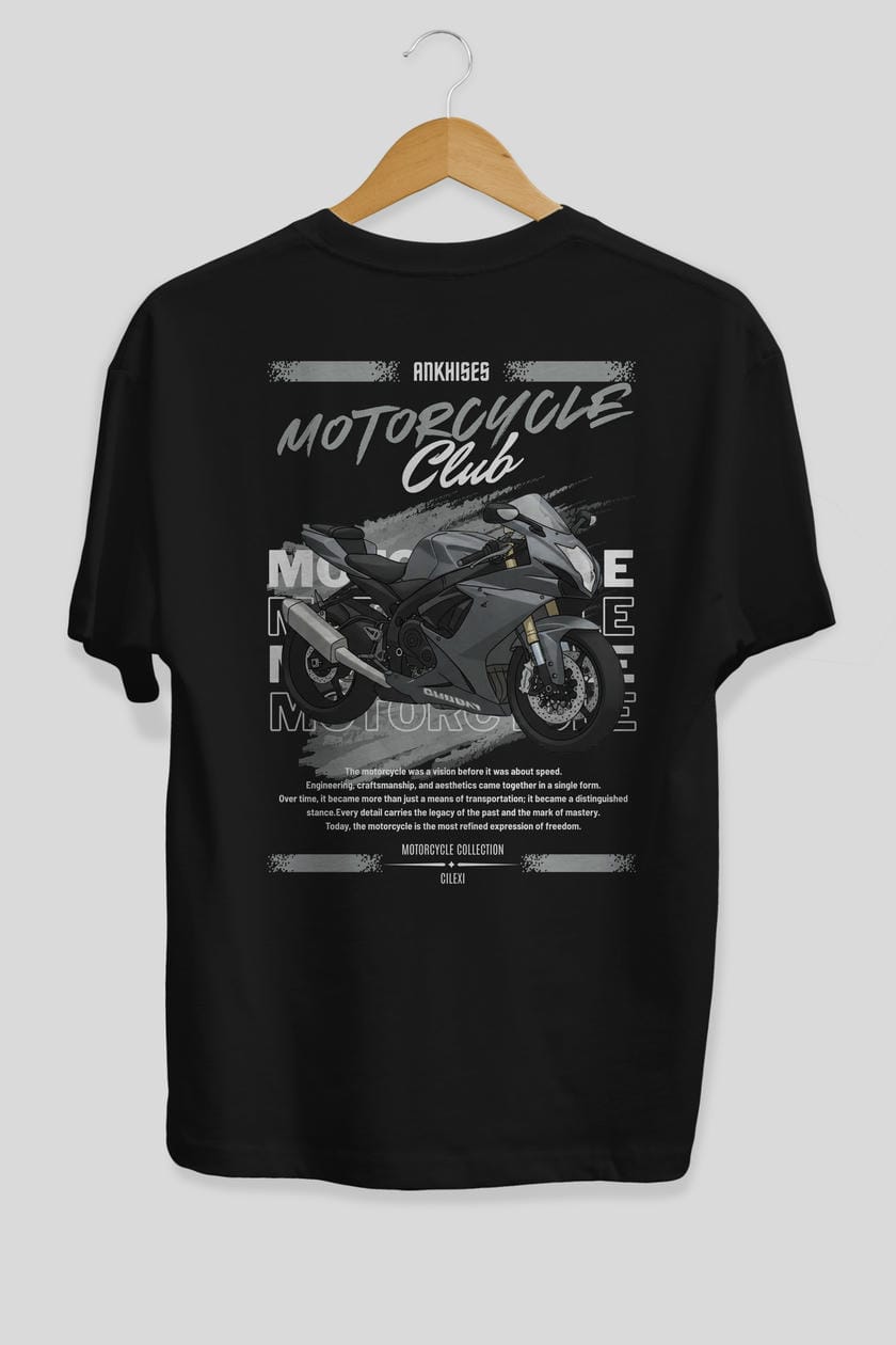 Motosiklet Serisi 10 Arka Baskılı Oversize t-shirt Erkek Kadın %100 Pamuk Bisiklet Yaka tişort