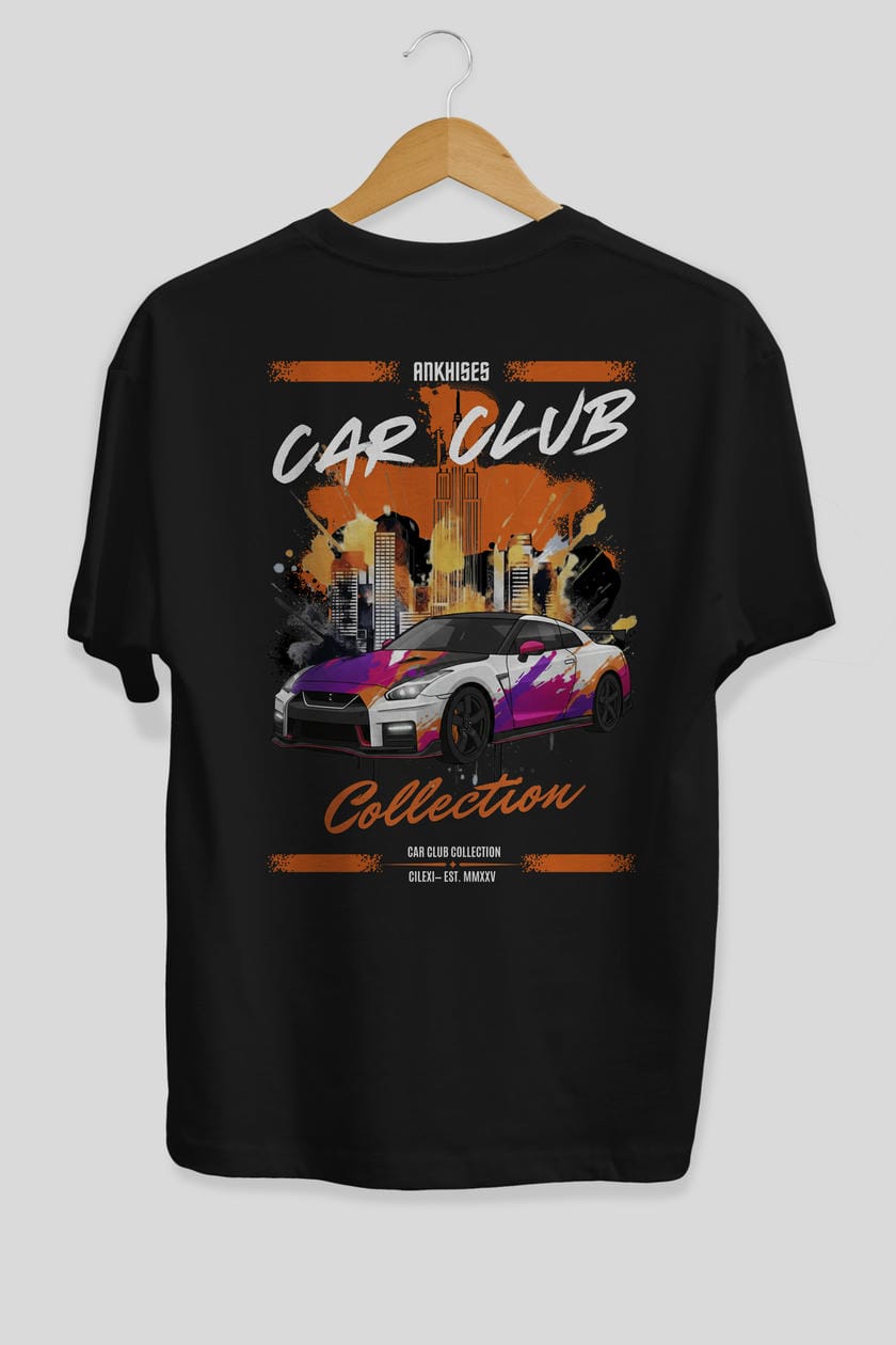 Araba Club Serisi 32 Baskılı Oversize t-shirt Erkek Kadın %100 Pamuk Bisiklet Yaka tişort