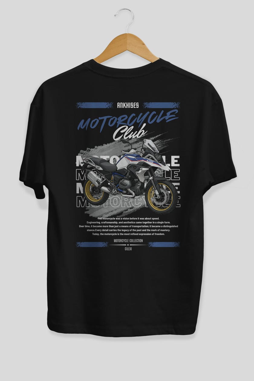 Motosiklet Serisi 27 Arka Baskılı Oversize t-shirt Erkek Kadın %100 Pamuk Bisiklet Yaka tişort