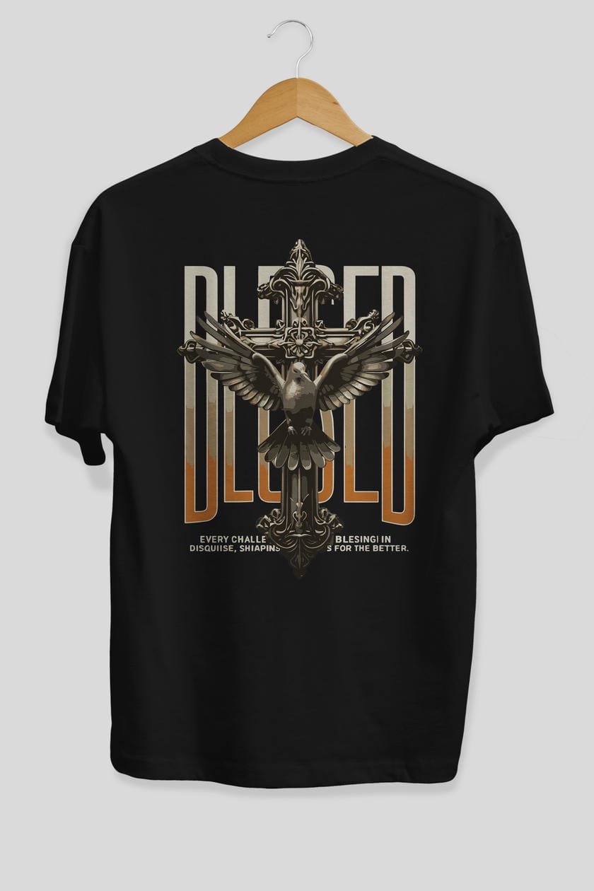 Blesed Arka Baskılı Oversize t-shirt Erkek Kadın %100 Pamuk Bisiklet Yaka tişort