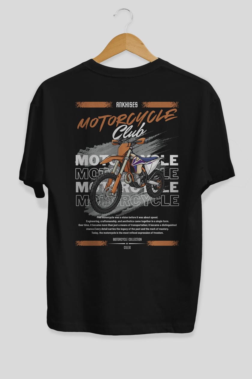 Motosiklet Serisi 19 Arka Baskılı Oversize t-shirt Erkek Kadın %100 Pamuk Bisiklet Yaka tişort