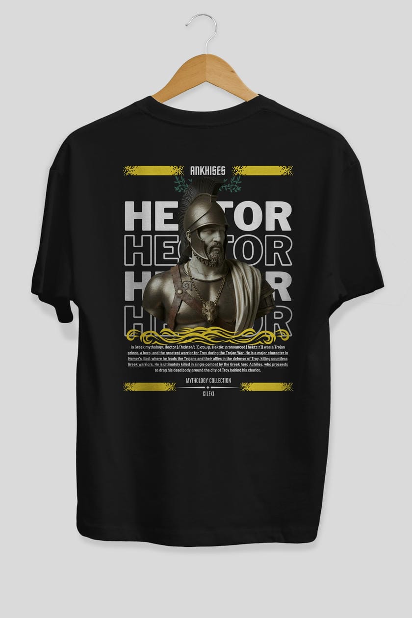 Hector 2 Arka Baskılı Oversize t-shirt Erkek Kadın %100 Pamuk Bisiklet Yaka tişort