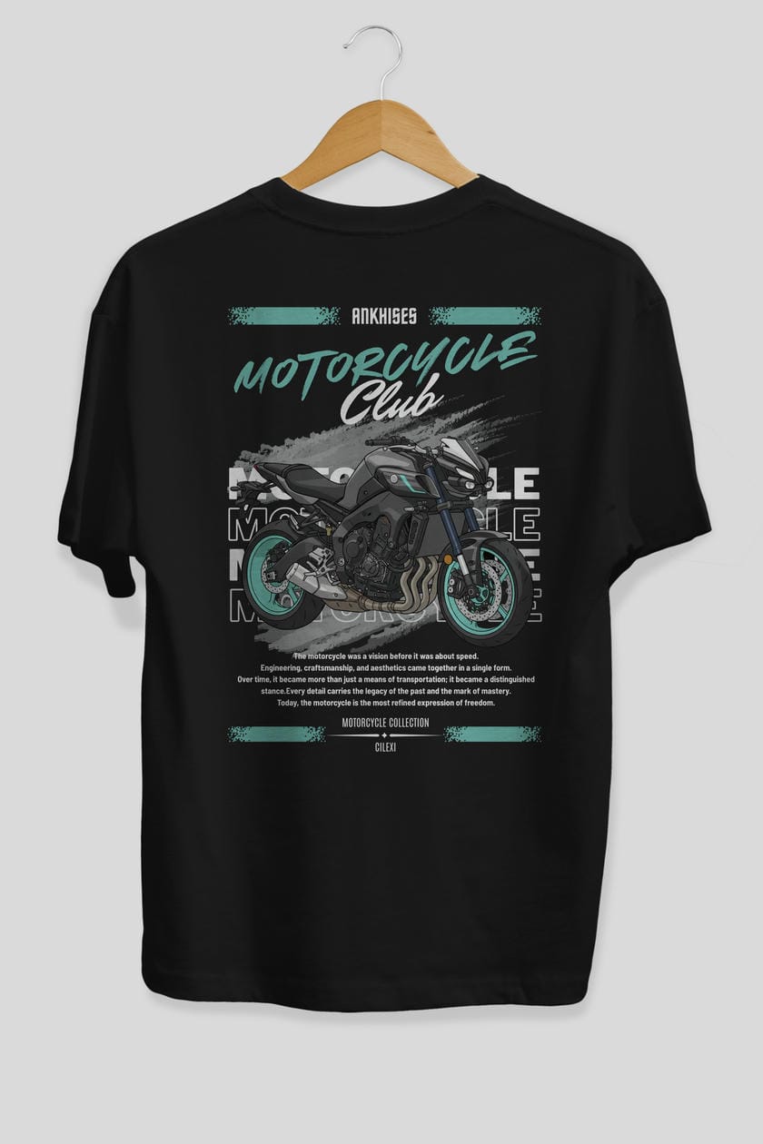 Motosiklet Serisi 21 Arka Baskılı Oversize t-shirt Erkek Kadın %100 Pamuk Bisiklet Yaka tişort