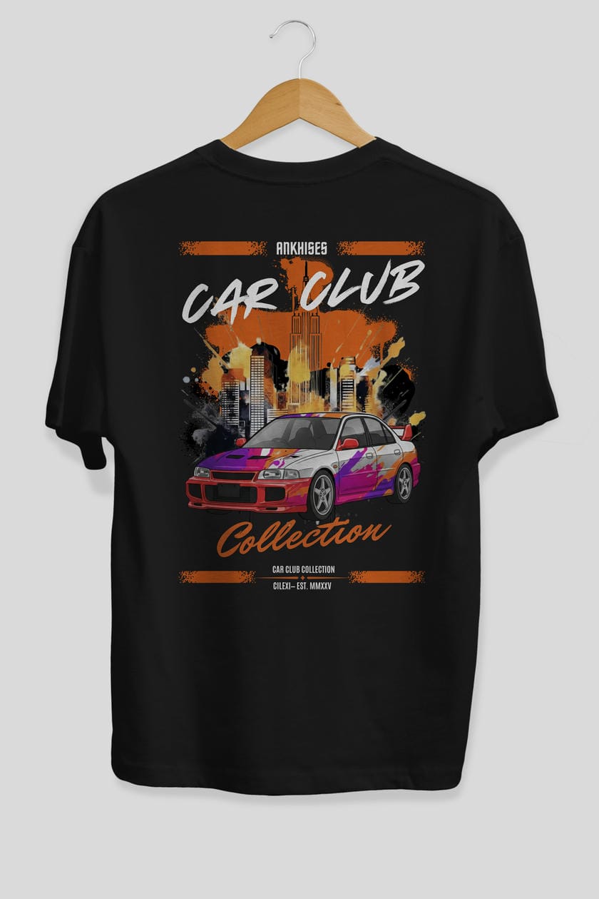 Araba Club Serisi 29 Baskılı Oversize t-shirt Erkek Kadın %100 Pamuk Bisiklet Yaka tişort