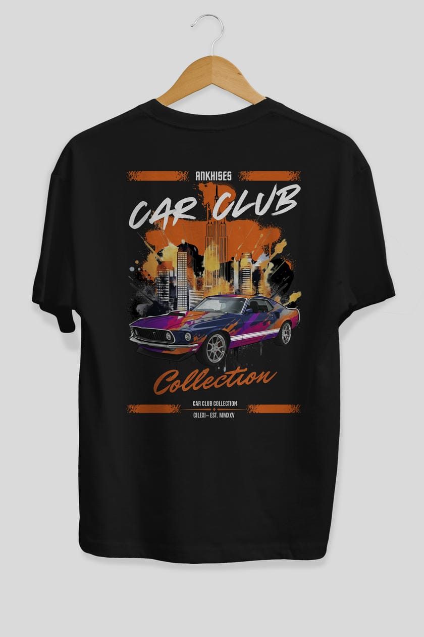 Araba Club Serisi 23 Baskılı Oversize t-shirt Erkek Kadın %100 Pamuk Bisiklet Yaka tişort