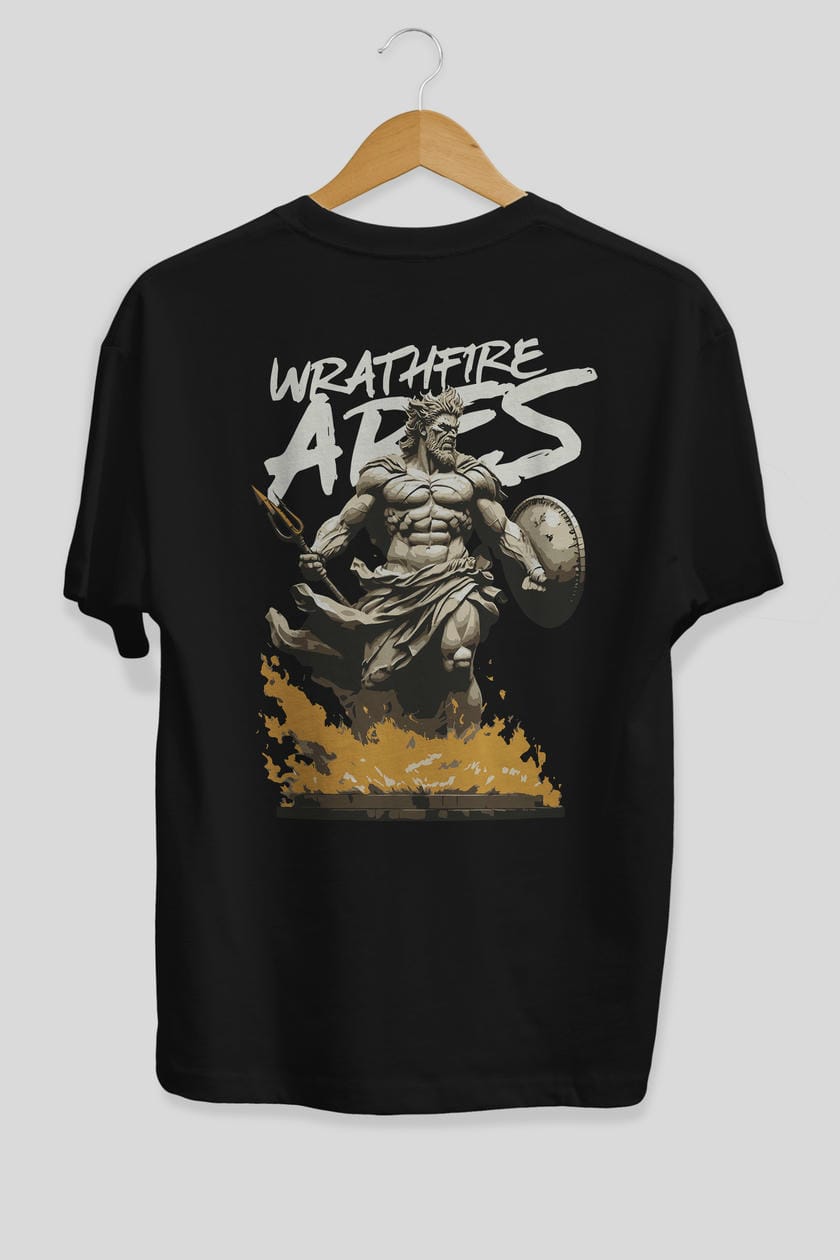 WrathFire Ares Arka Baskılı Oversize t-shirt Erkek Kadın %100 Pamuk Bisiklet Yaka tişort