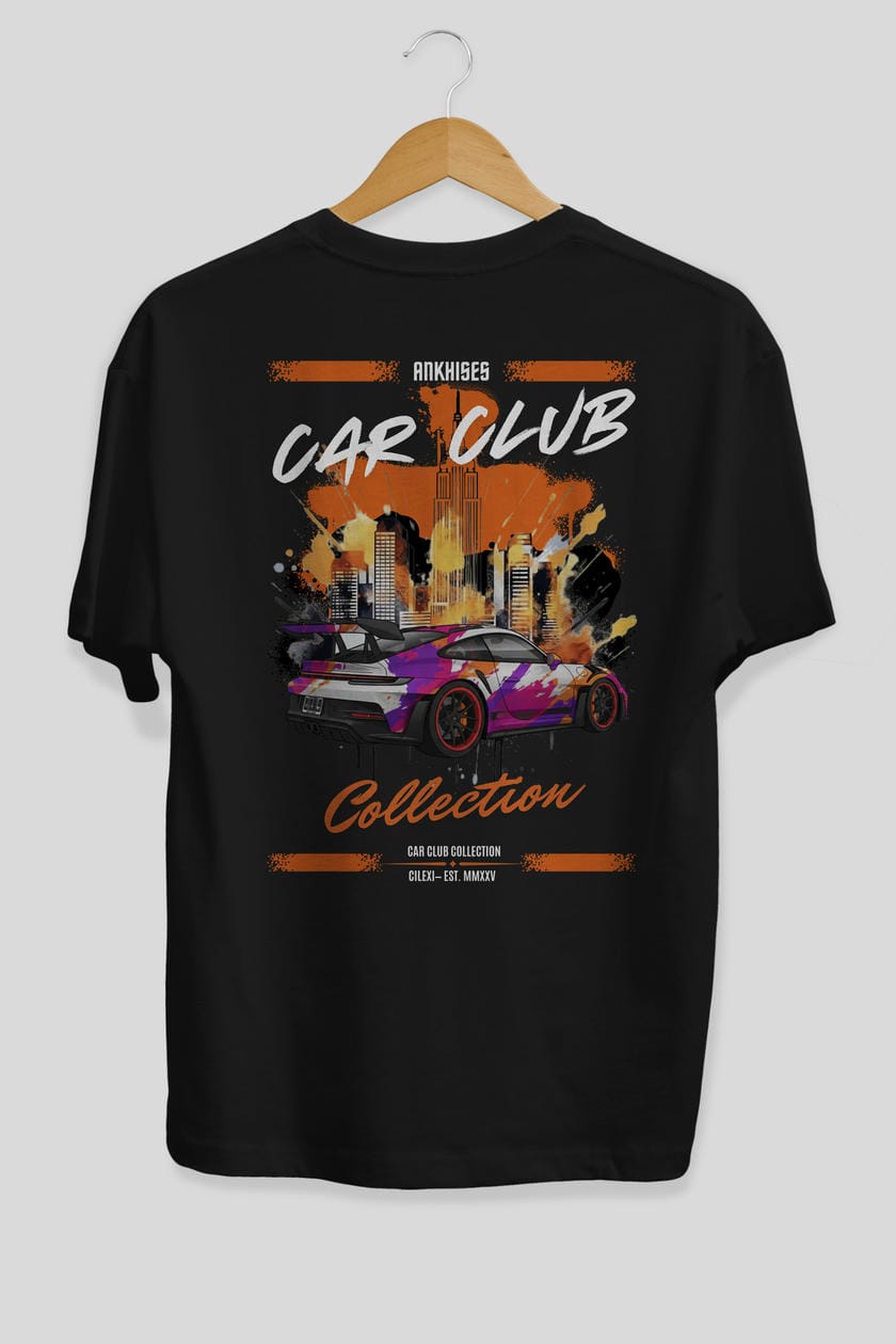 Araba Club Serisi 34 Baskılı Oversize t-shirt Erkek Kadın %100 Pamuk Bisiklet Yaka tişort