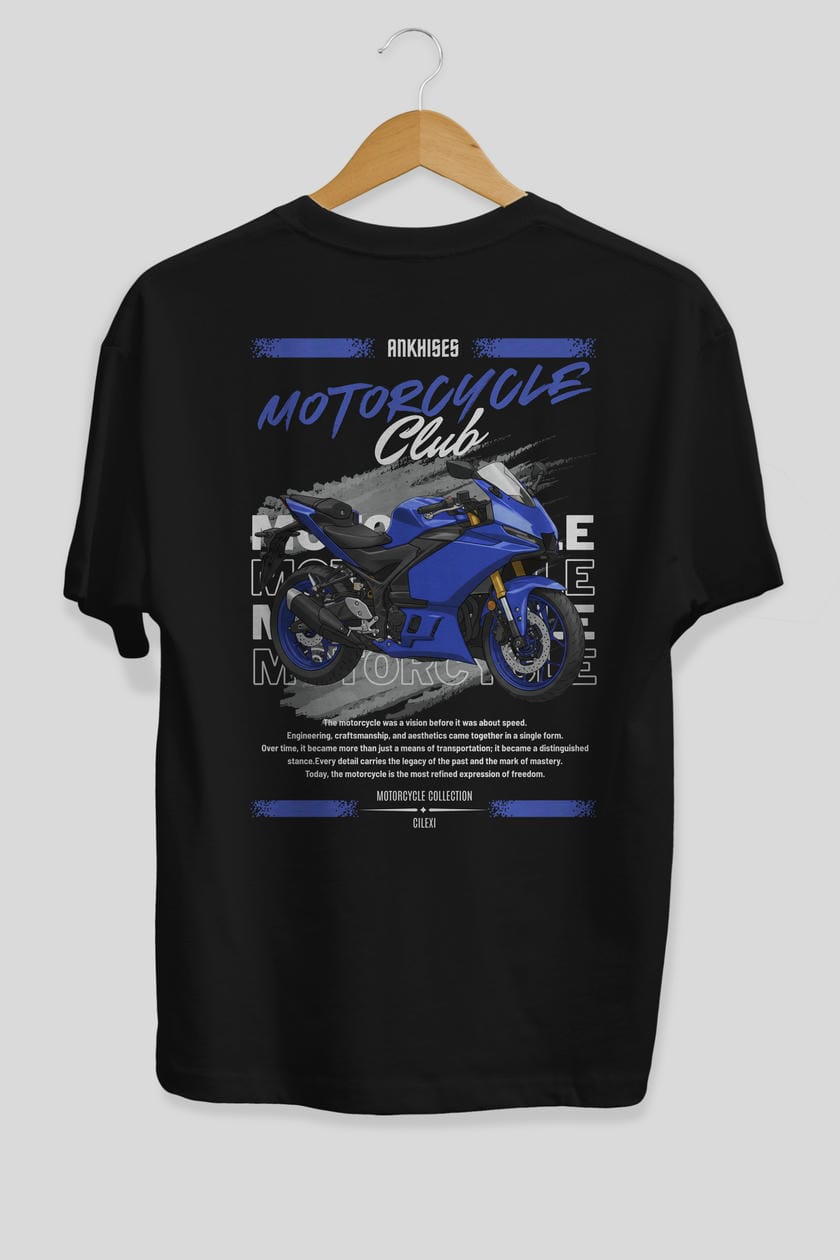 Motosiklet Serisi 33 Arka Baskılı Oversize t-shirt Erkek Kadın %100 Pamuk Bisiklet Yaka tişort