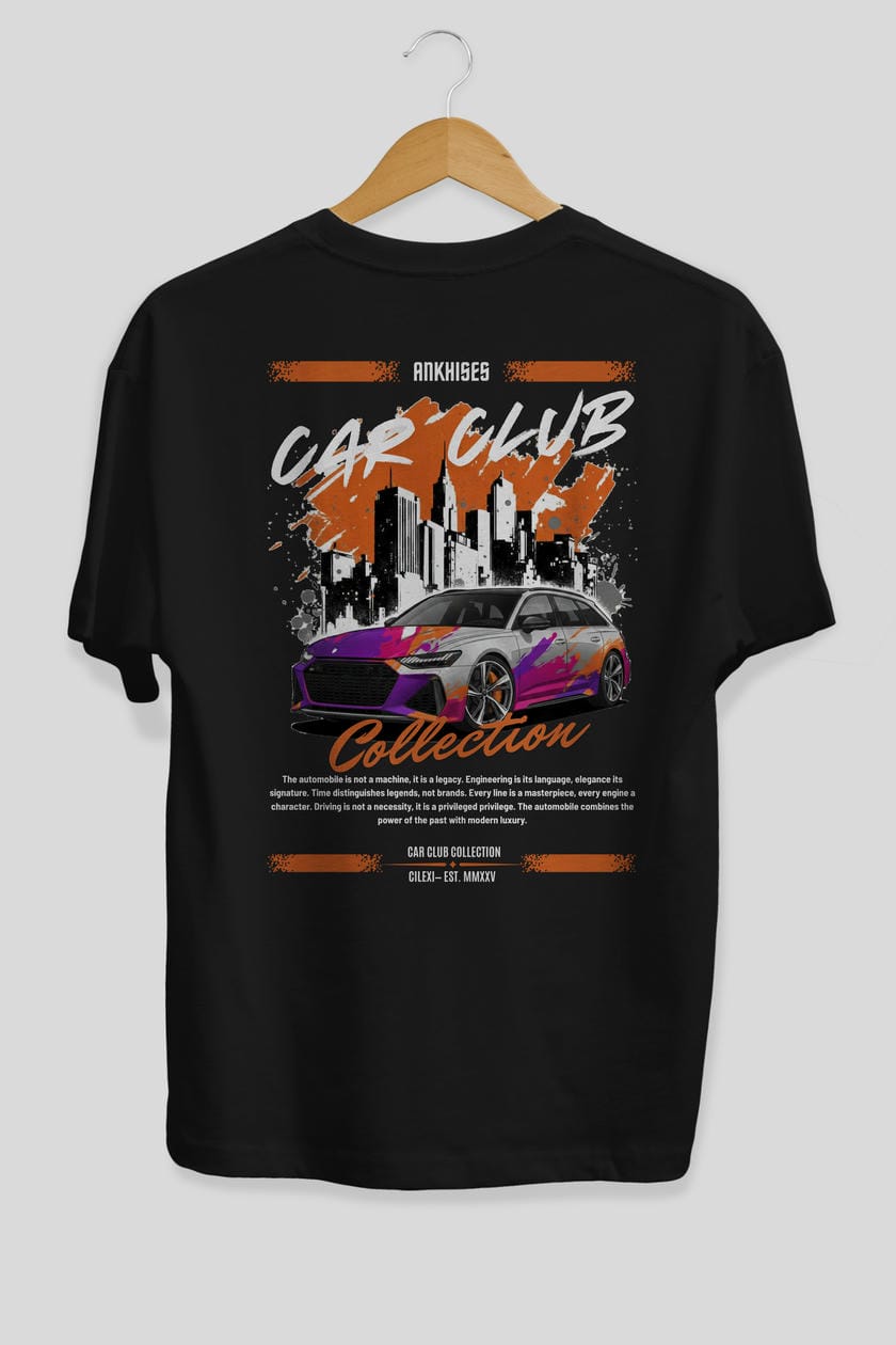Araba Club Serisi 1 Baskılı Oversize t-shirt Erkek Kadın %100 Pamuk Bisiklet Yaka tişort