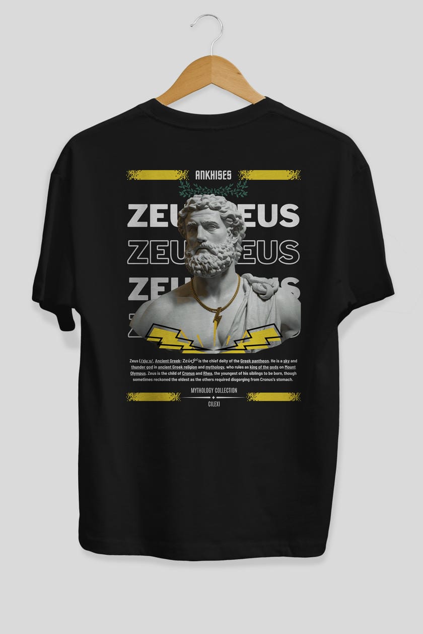 Zeus 2 Arka Baskılı Oversize t-shirt Erkek Kadın %100 Pamuk Bisiklet Yaka tişort