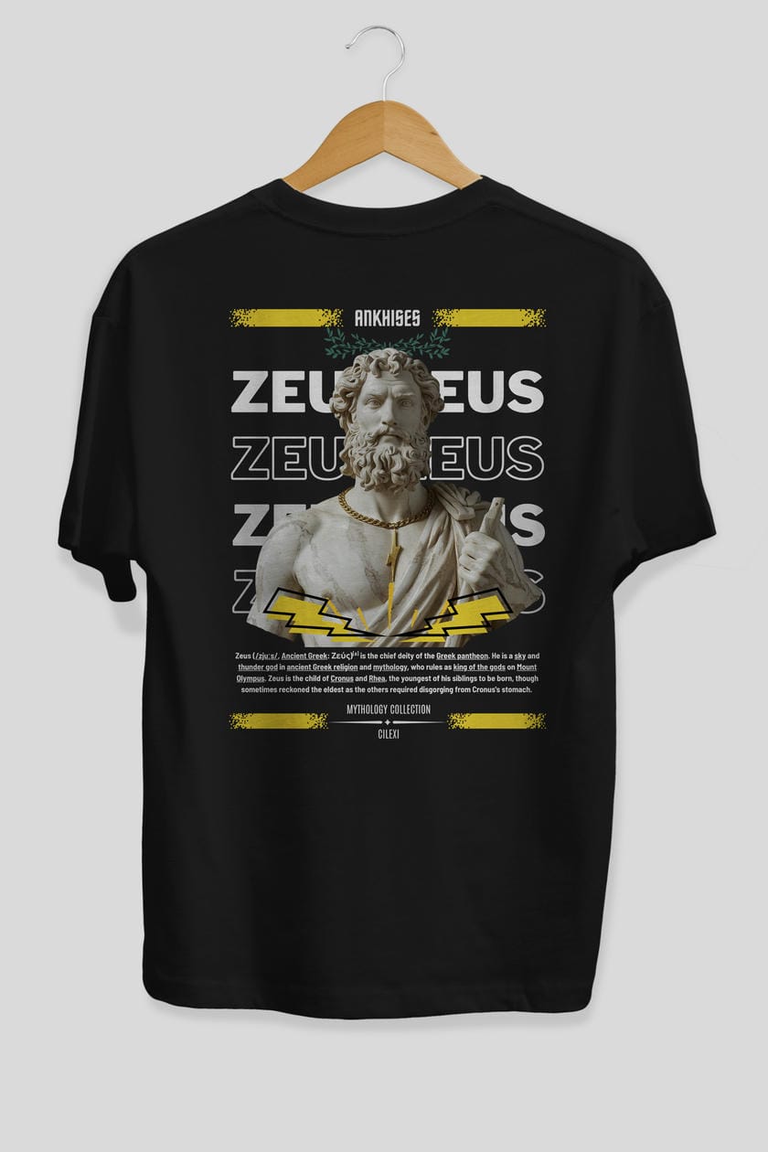 Zeus 4 Arka Baskılı Oversize t-shirt Erkek Kadın %100 Pamuk Bisiklet Yaka tişort