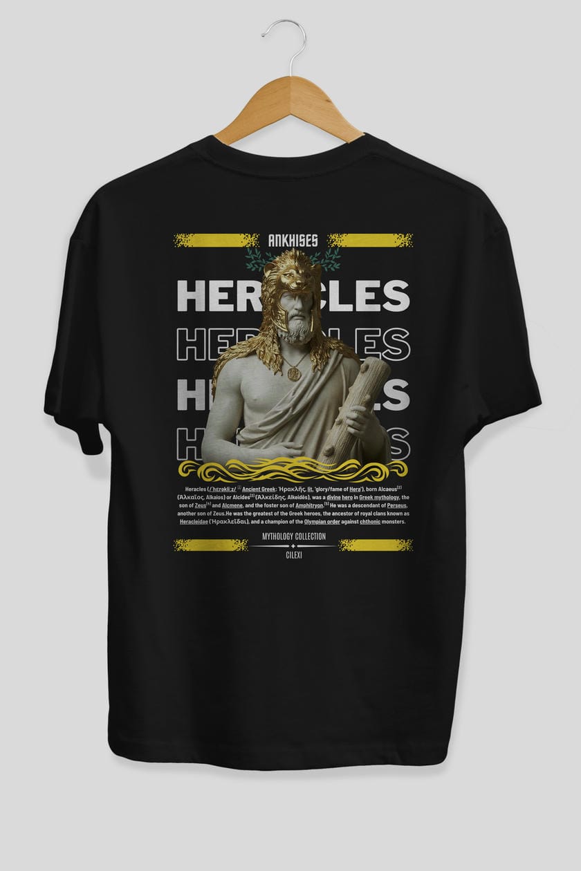 Heracles 1 Arka Baskılı Oversize t-shirt Erkek Kadın %100 Pamuk Bisiklet Yaka tişort
