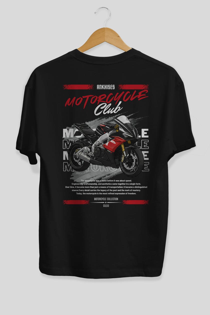 Motosiklet Serisi 8 Arka Baskılı Oversize t-shirt Erkek Kadın %100 Pamuk Bisiklet Yaka tişort