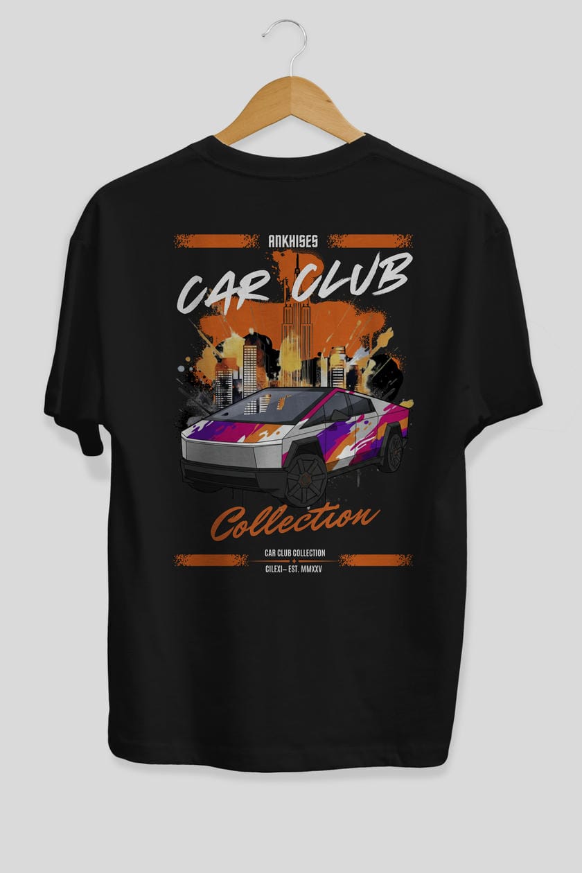 Araba Club Serisi 36 Baskılı Oversize t-shirt Erkek Kadın %100 Pamuk Bisiklet Yaka tişort
