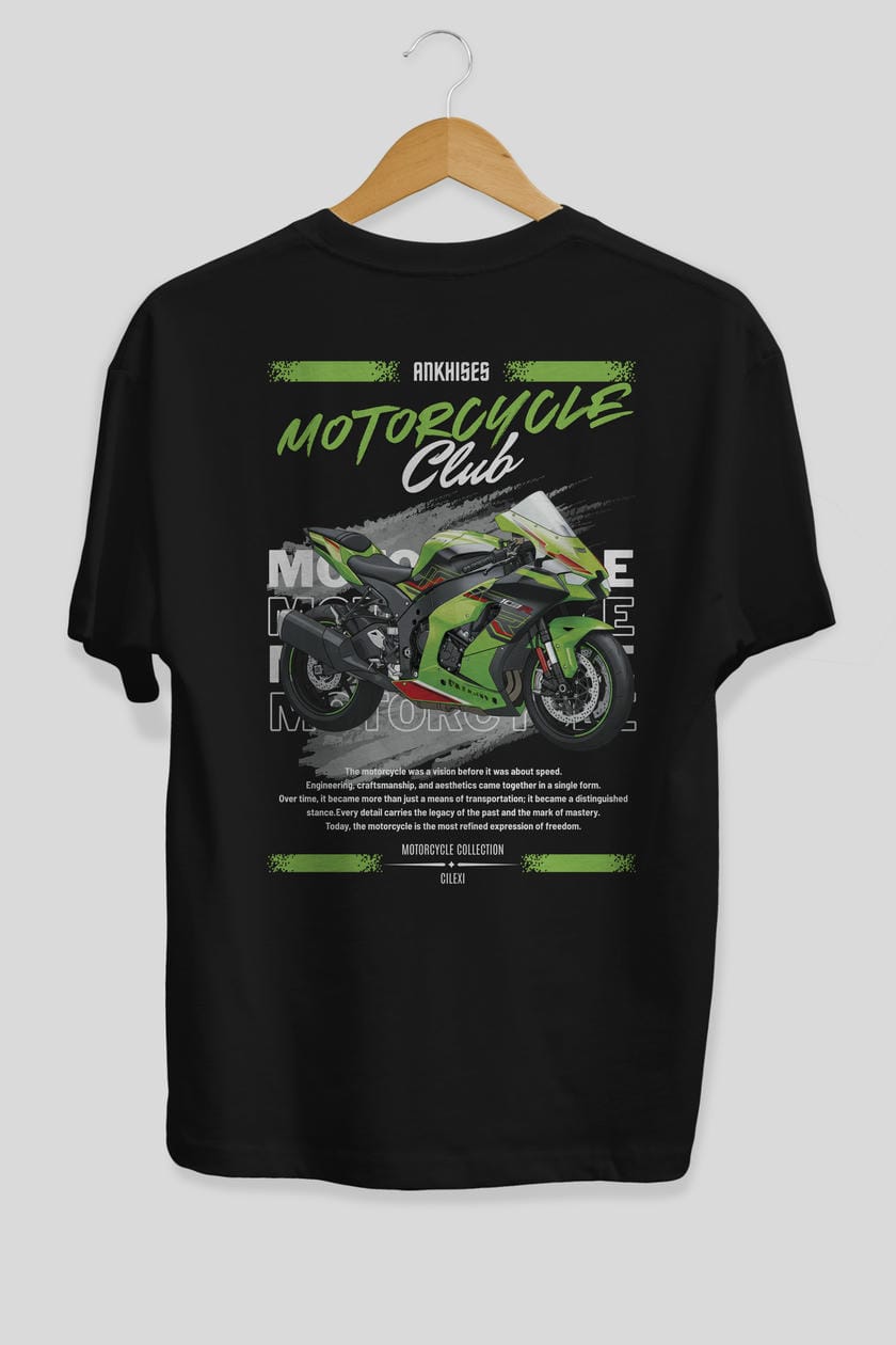 Motosiklet Serisi 14 Arka Baskılı Oversize t-shirt Erkek Kadın %100 Pamuk Bisiklet Yaka tişort