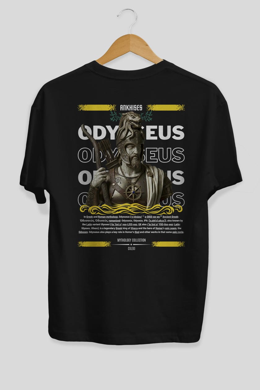 Odysseus 2 Arka Baskılı Oversize t-shirt Erkek Kadın %100 Pamuk Bisiklet Yaka tişort