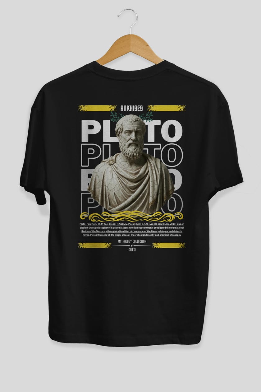 Plato 1 Arka Baskılı Oversize t-shirt Erkek Kadın %100 Pamuk Bisiklet Yaka tişort