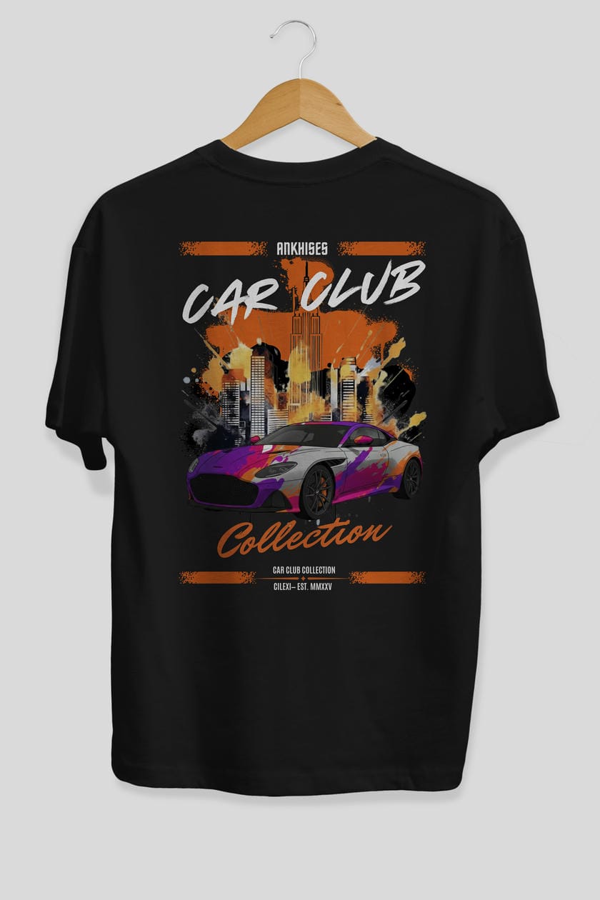 Araba Club Serisi 11 Baskılı Oversize t-shirt Erkek Kadın %100 Pamuk Bisiklet Yaka tişort