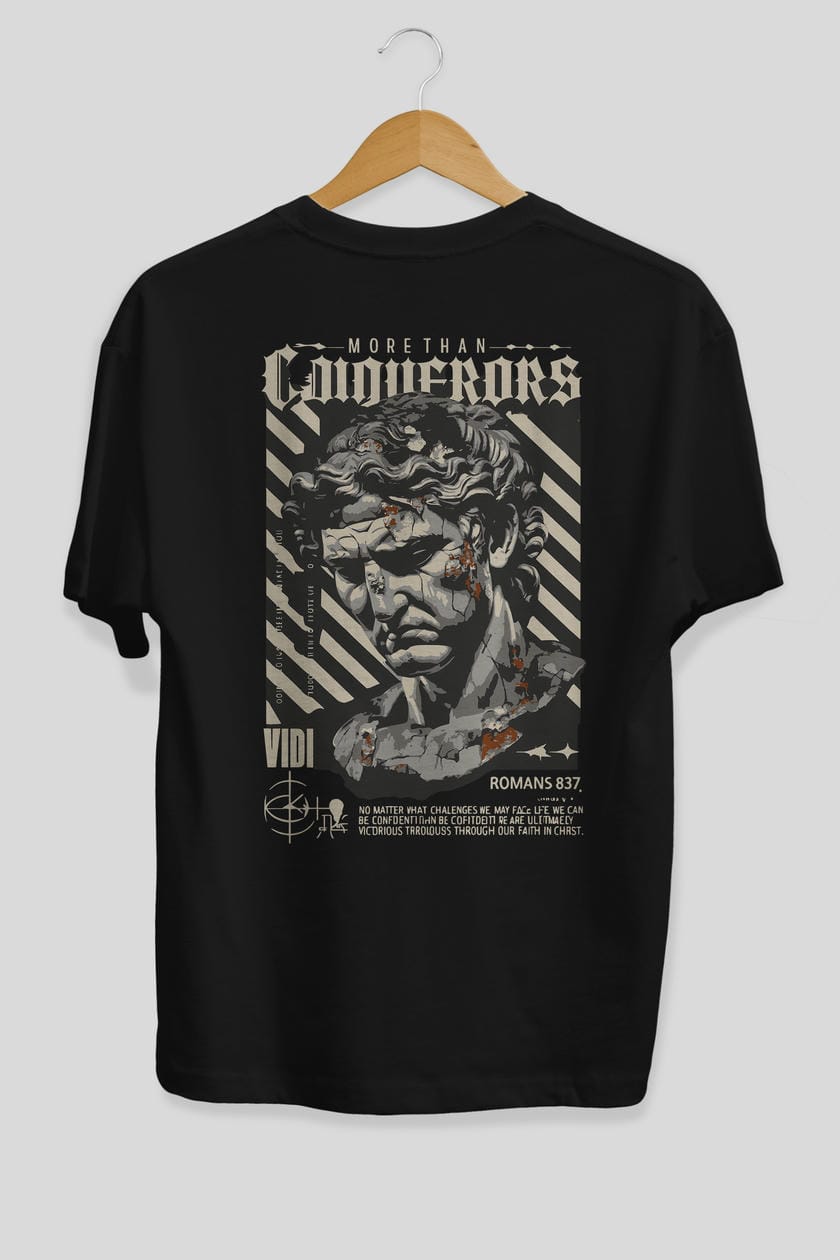 Roman Conqueror Arka Baskılı Oversize t-shirt Erkek Kadın %100 Pamuk Bisiklet Yaka tişort