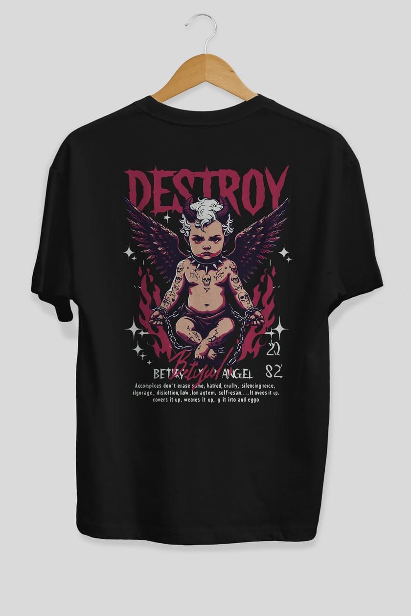 Destroy Arka Baskılı Oversize t-shirt Erkek Kadın %100 Pamuk Bisiklet Yaka tişort