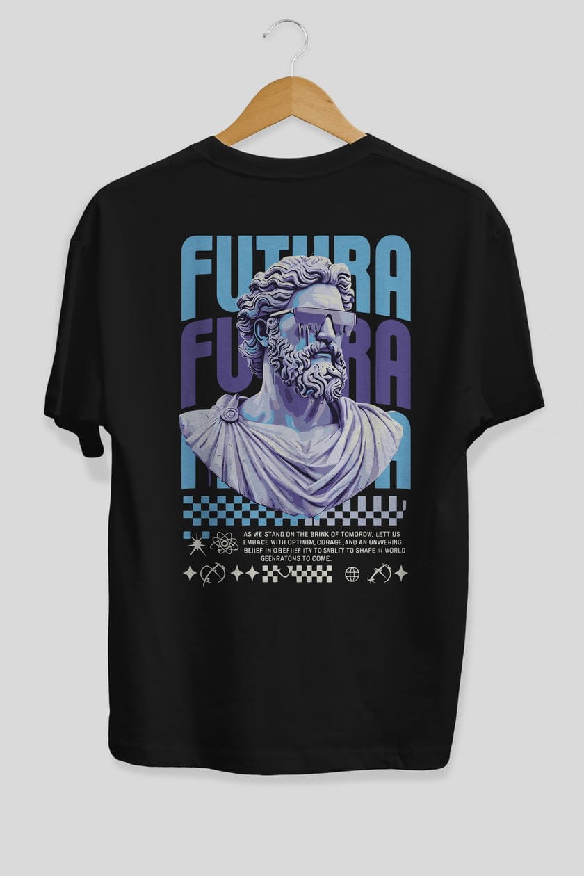 Futura Zeus Arka Baskılı Oversize t-shirt Erkek Kadın %100 Pamuk Bisiklet Yaka tişort