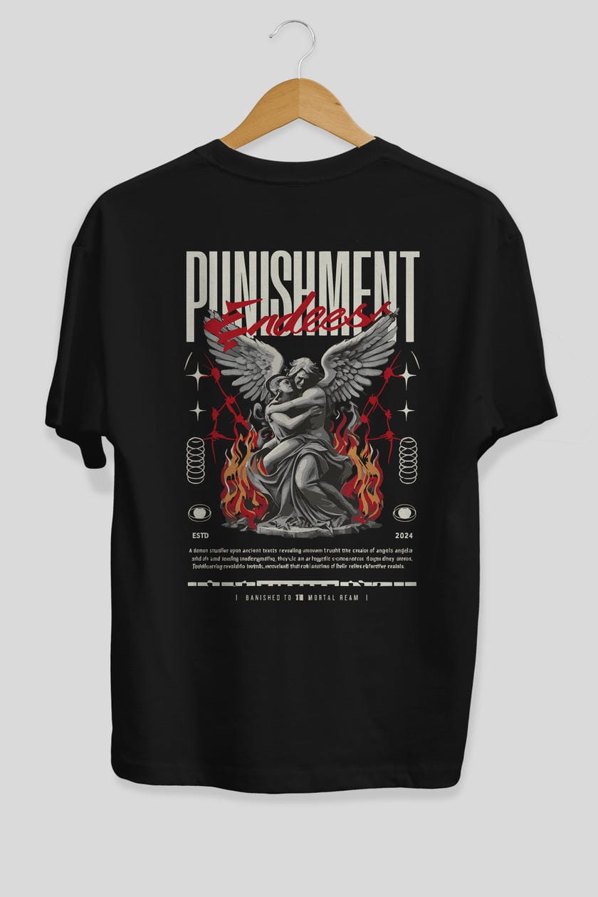 Punishment Endeess Arka Baskılı Oversize t-shirt Erkek Kadın %100 Pamuk Bisiklet Yaka tişort