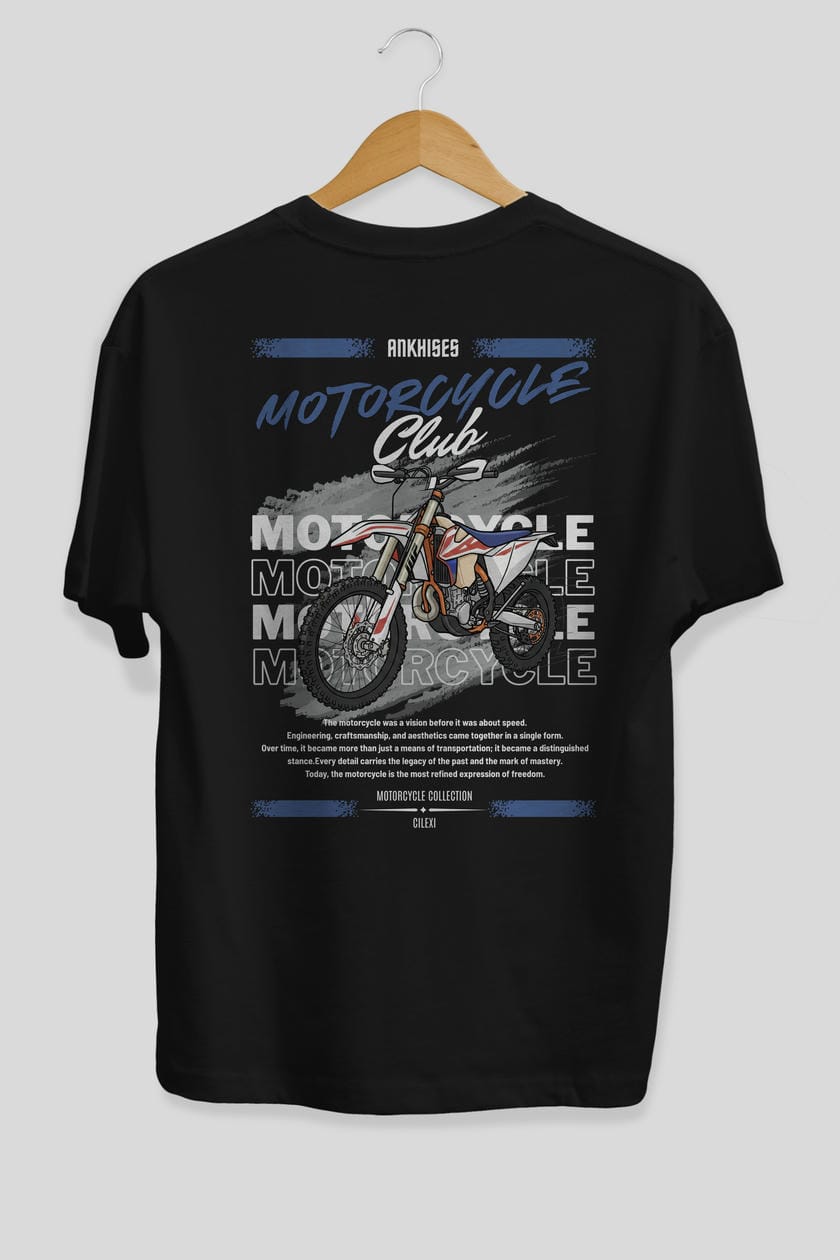 Motosiklet Serisi 18 Arka Baskılı Oversize t-shirt Erkek Kadın %100 Pamuk Bisiklet Yaka tişort