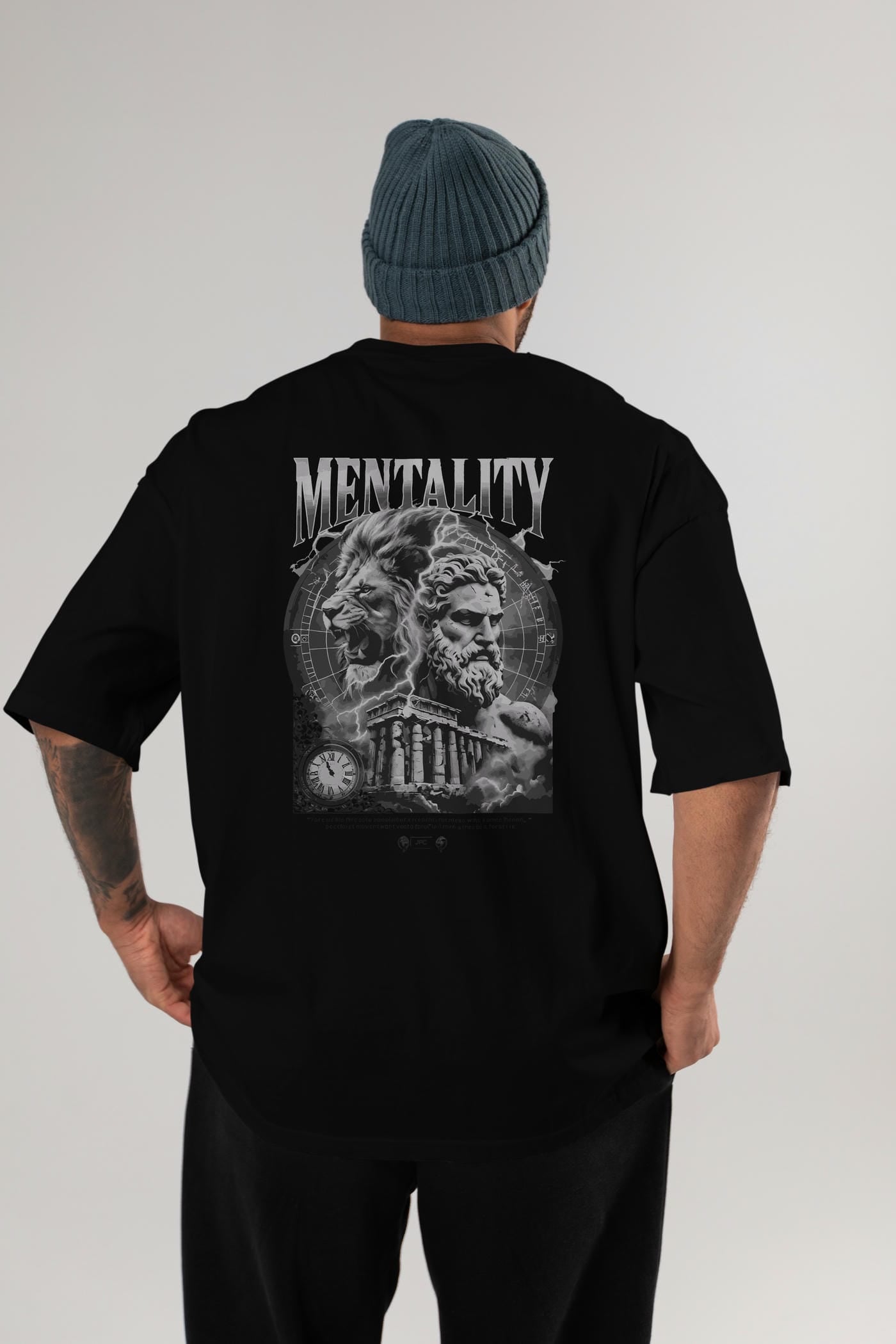 Mentality Zeus Arka Baskılı Oversize t-shirt Erkek Kadın %100 Pamuk Bisiklet Yaka tişort
