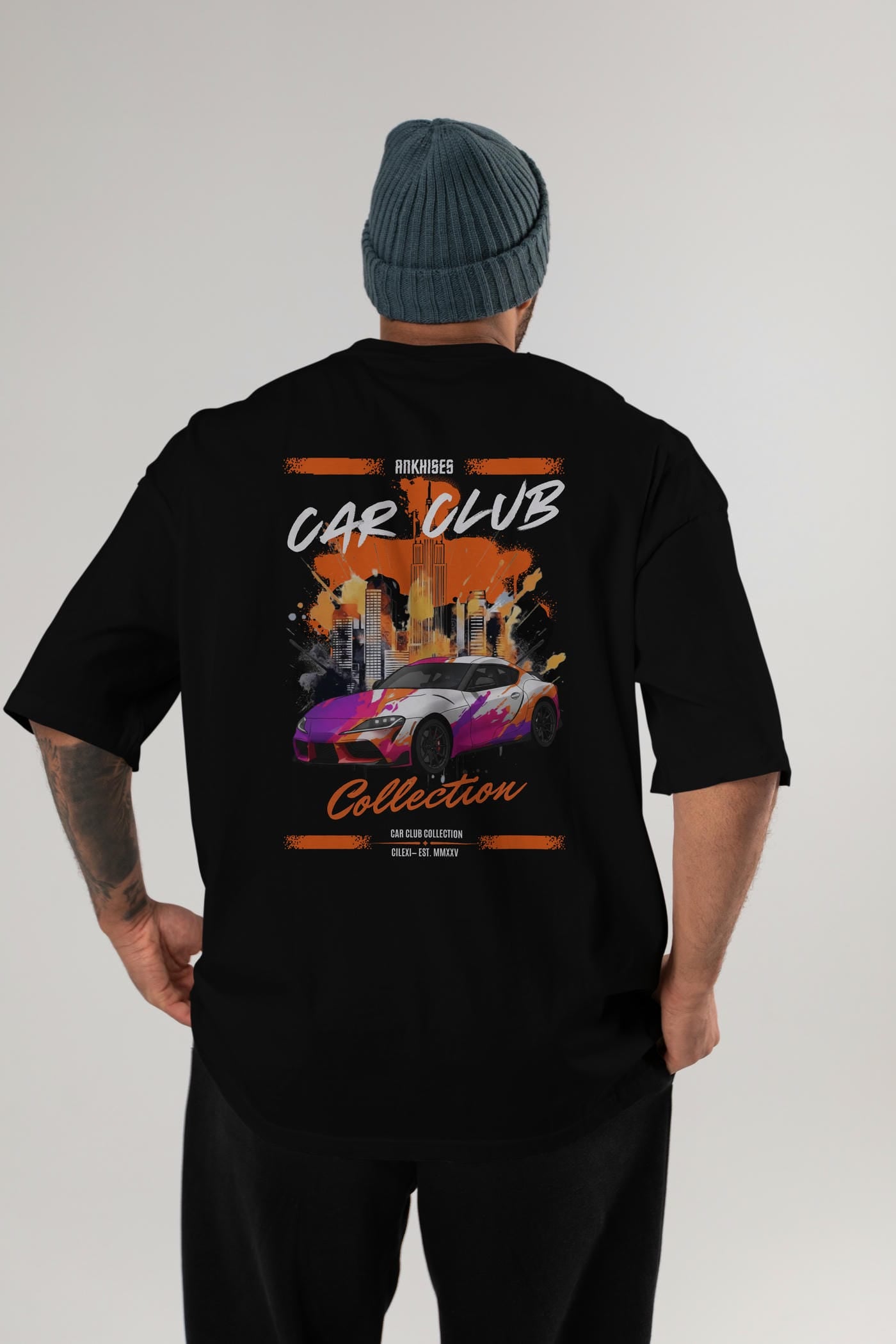 Araba Club Serisi 38 Baskılı Oversize t-shirt Erkek Kadın %100 Pamuk Bisiklet Yaka tişort