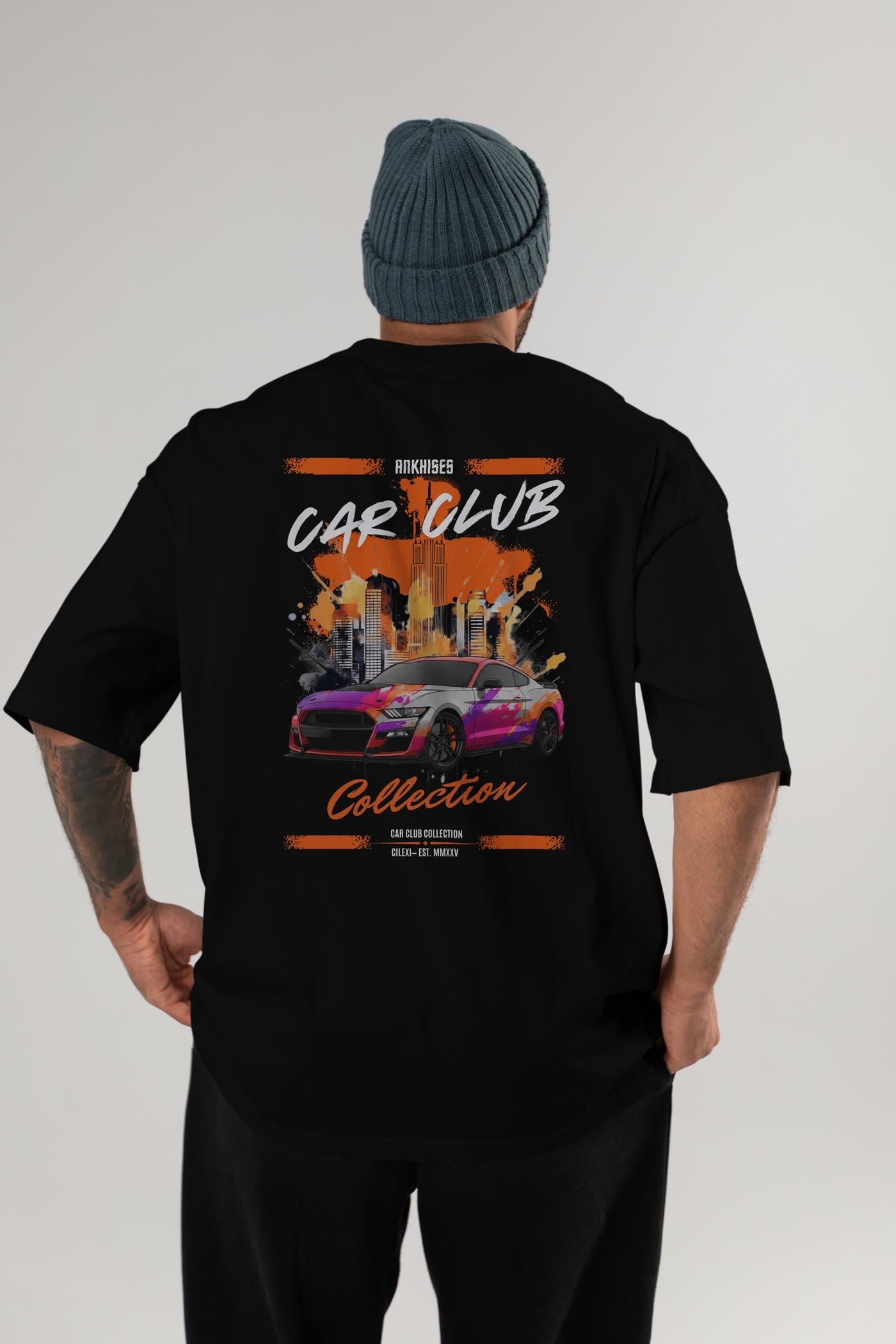 Araba Club Serisi 24 Baskılı Oversize t-shirt Erkek Kadın %100 Pamuk Bisiklet Yaka tişort