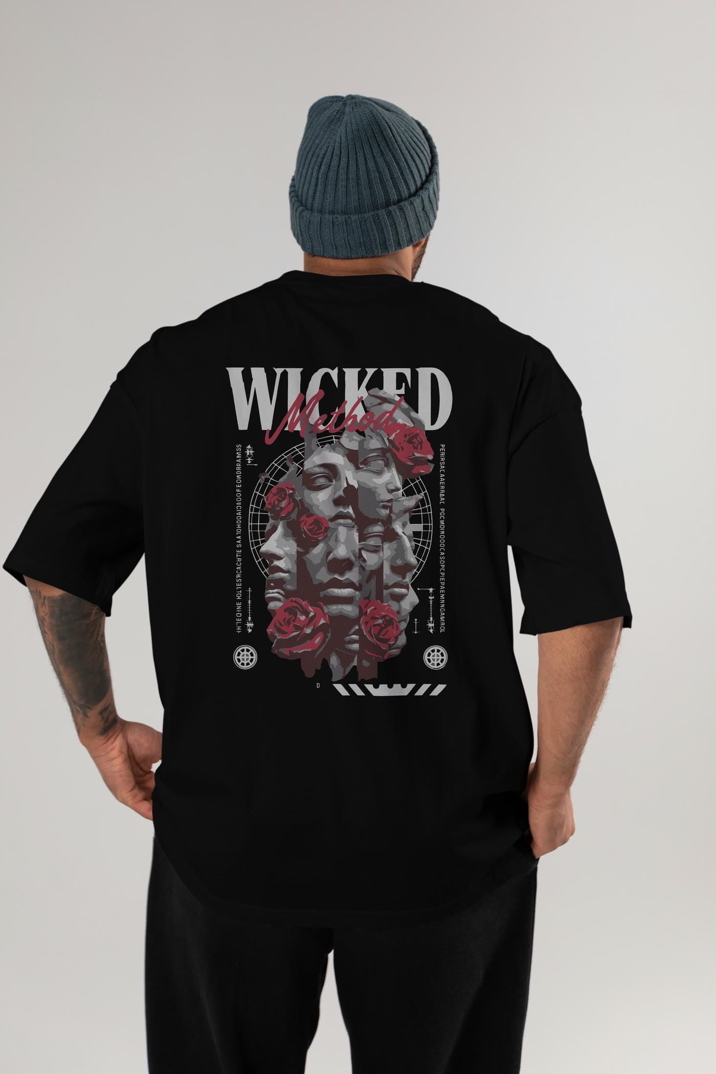 Wicked Method Arka Baskılı Oversize t-shirt Erkek Kadın %100 Pamuk Bisiklet Yaka tişort
