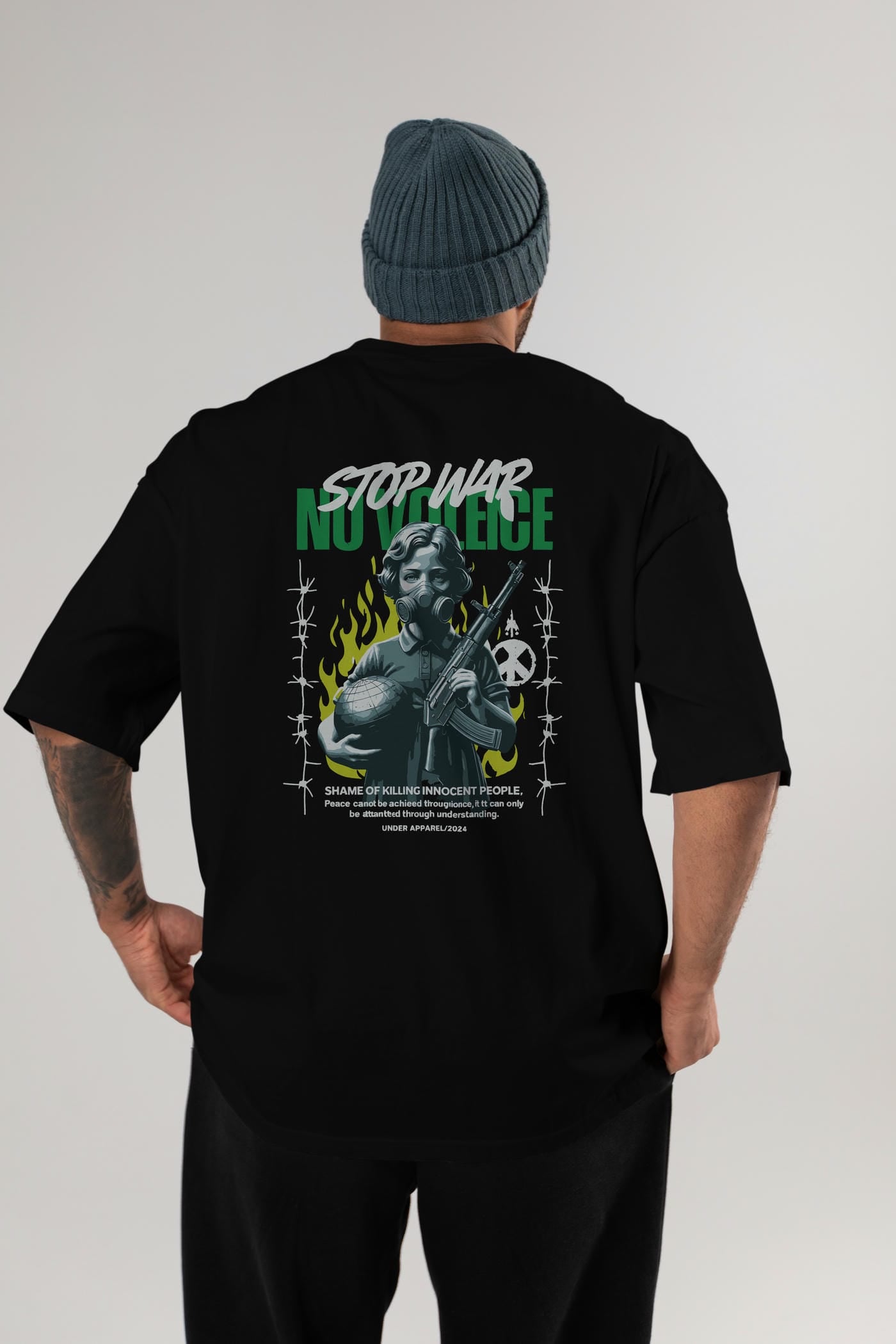 Stop War Arka Baskılı Oversize t-shirt Erkek Kadın %100 Pamuk Bisiklet Yaka tişort