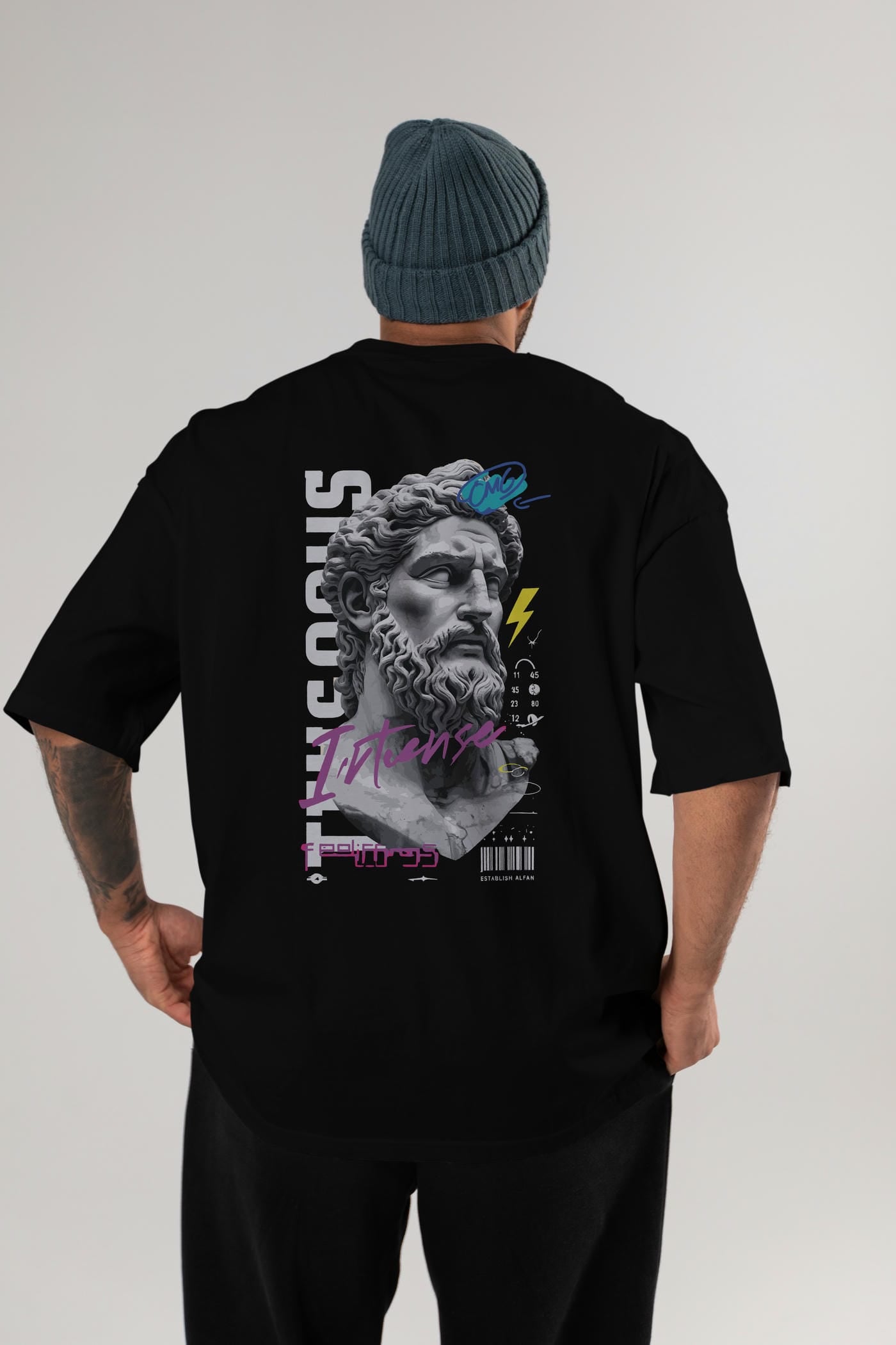 Zeus Intense Arka Baskılı Oversize t-shirt Erkek Kadın %100 Pamuk Bisiklet Yaka tişort