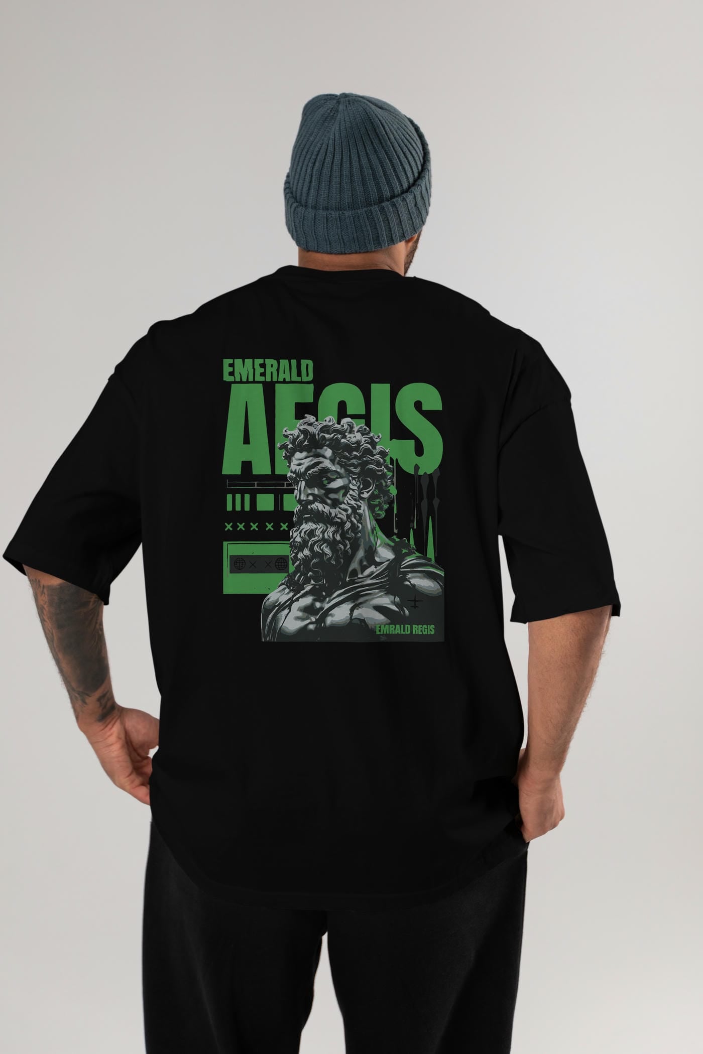 Emrald Regis Arka Baskılı Oversize t-shirt Erkek Kadın %100 Pamuk Bisiklet Yaka tişort