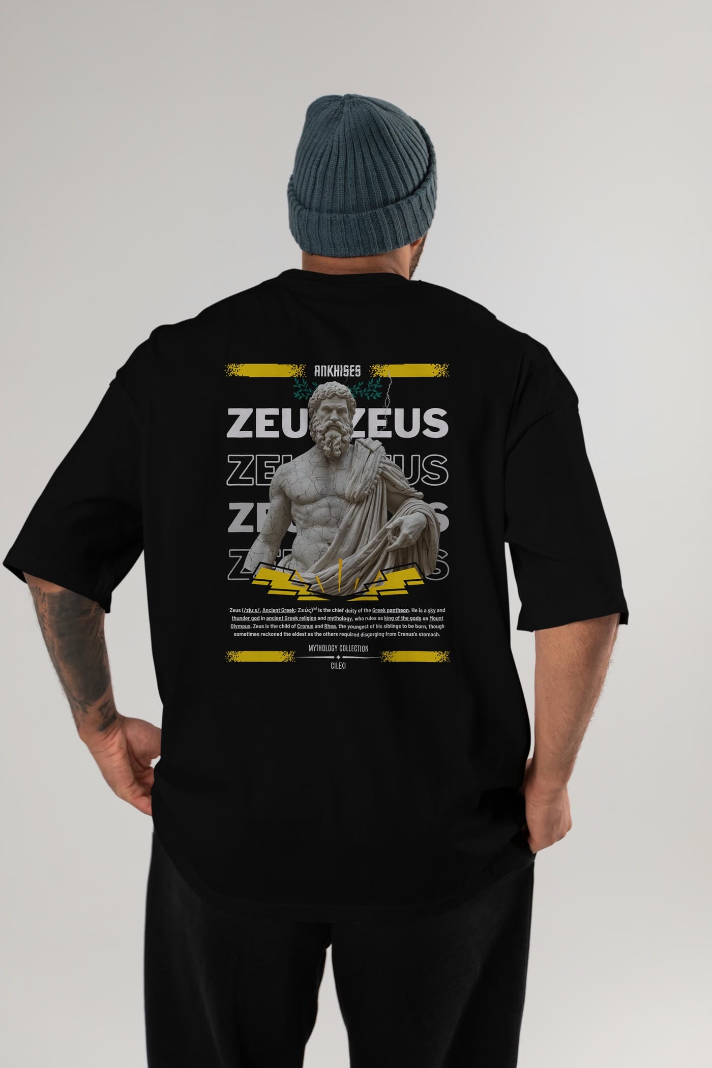 Zeus 1 Arka Baskılı Oversize t-shirt Erkek Kadın %100 Pamuk Bisiklet Yaka tişort