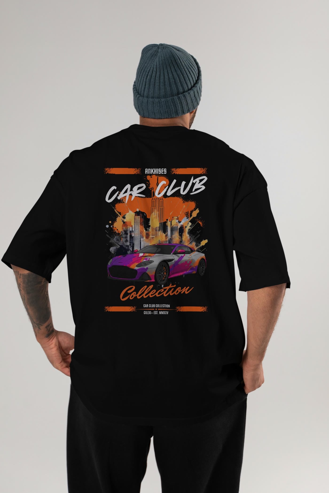 Araba Club Serisi 11 Baskılı Oversize t-shirt Erkek Kadın %100 Pamuk Bisiklet Yaka tişort