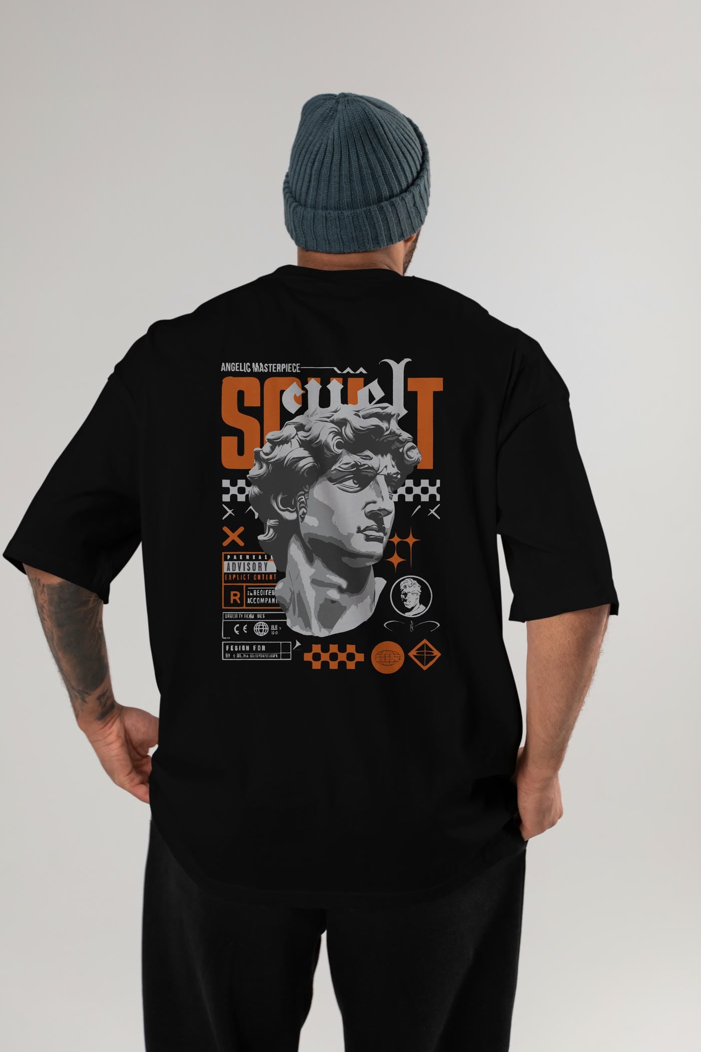 Scult Arka Baskılı Oversize t-shirt Erkek Kadın %100 Pamuk Bisiklet Yaka tişort