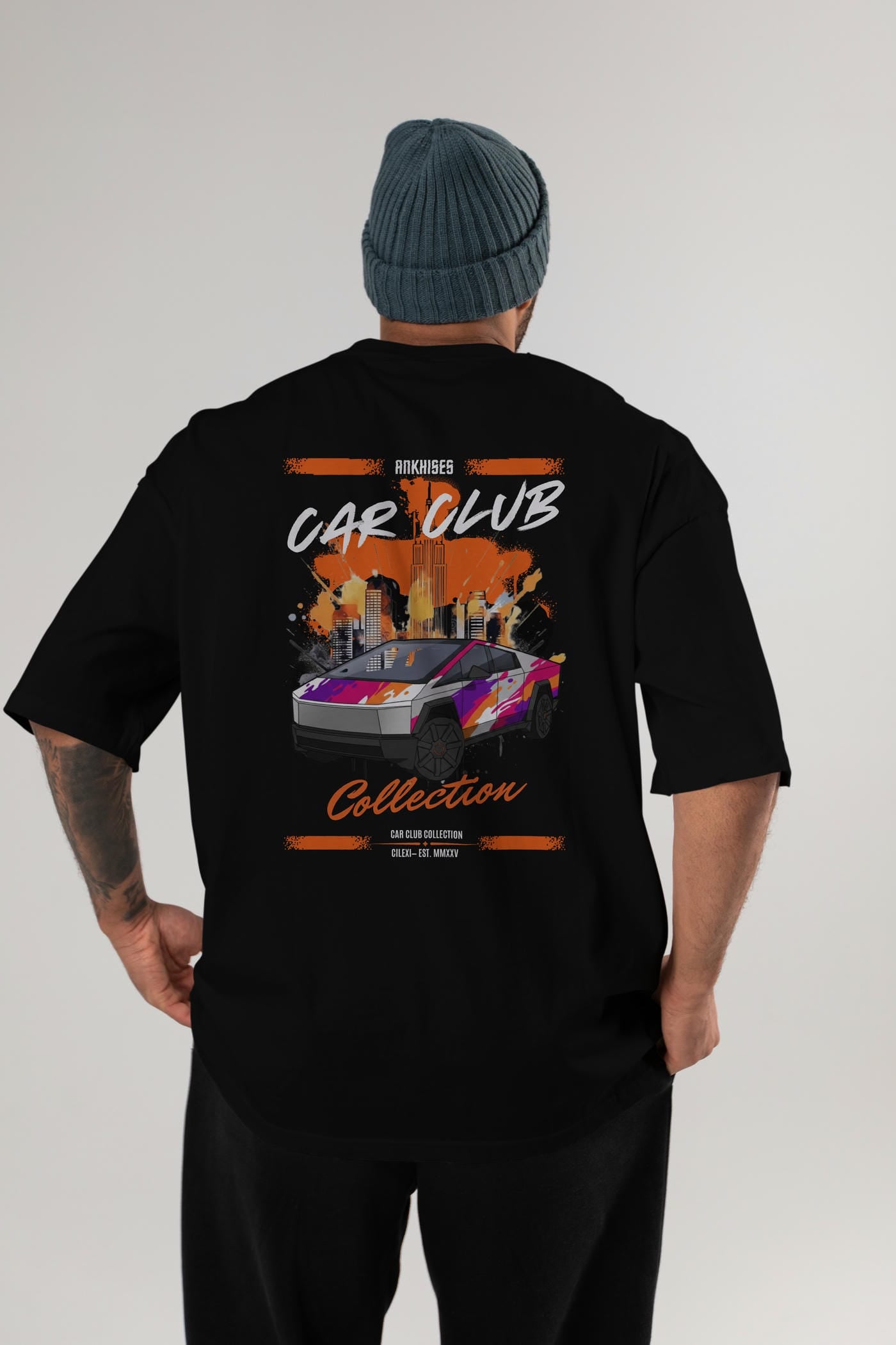 Araba Club Serisi 36 Baskılı Oversize t-shirt Erkek Kadın %100 Pamuk Bisiklet Yaka tişort