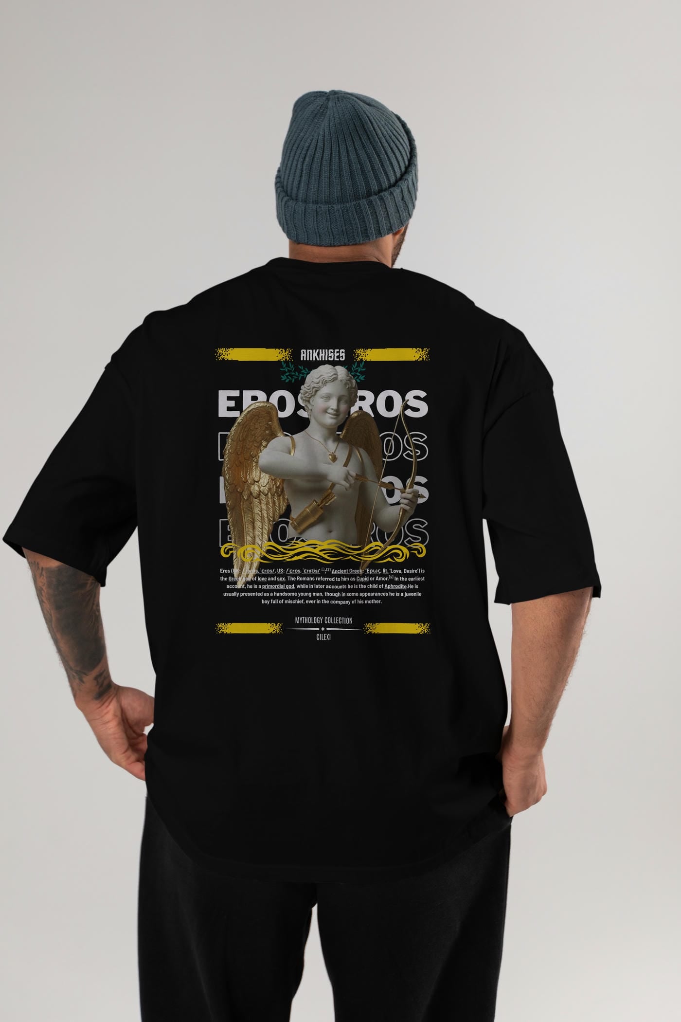 Eros Arka Baskılı Oversize t-shirt Erkek Kadın %100 Pamuk Bisiklet Yaka tişort