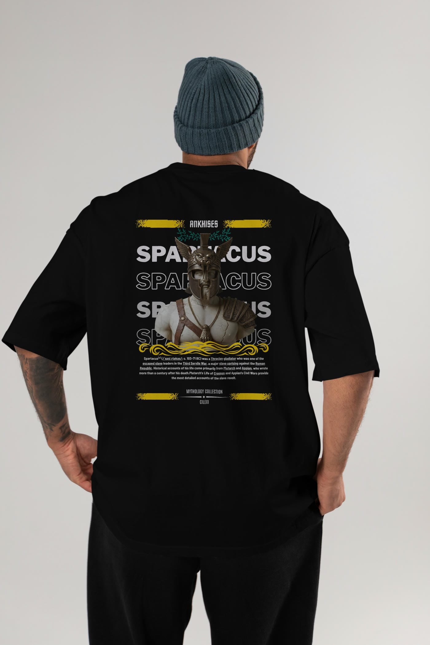 Spartacus 1 Arka Baskılı Oversize t-shirt Erkek Kadın %100 Pamuk Bisiklet Yaka tişort