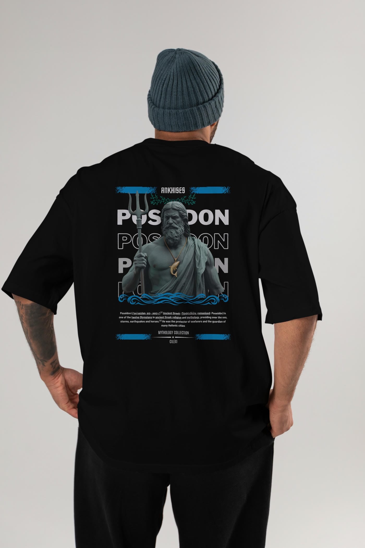 Poseidon 2 Arka Baskılı Oversize t-shirt Erkek Kadın %100 Pamuk Bisiklet Yaka tişort