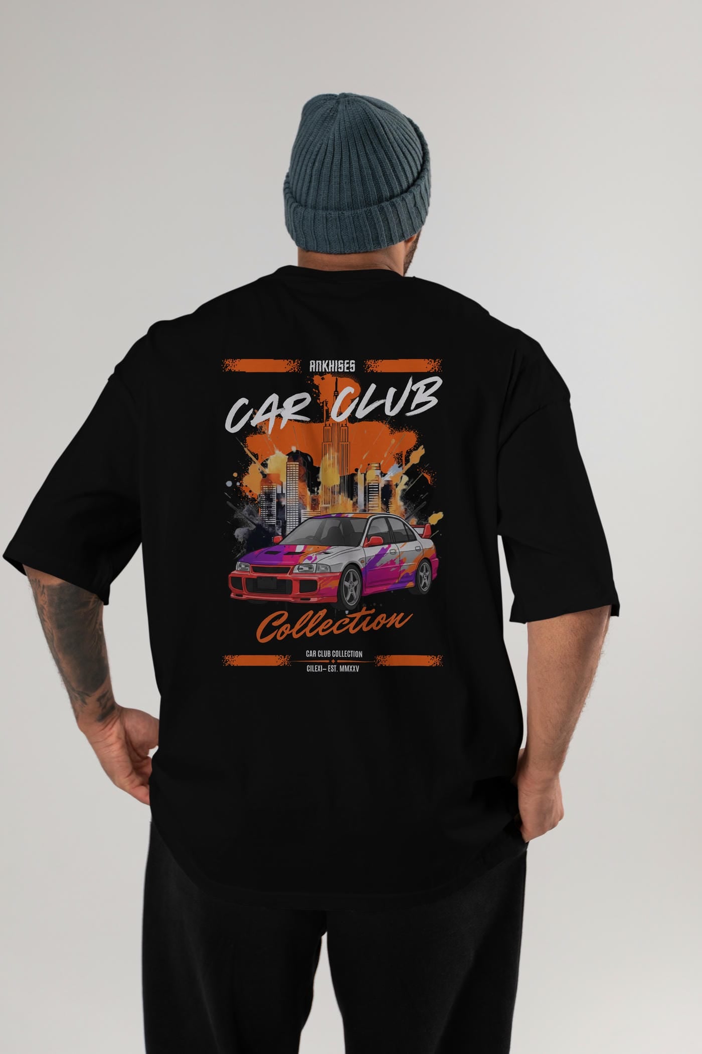 Araba Club Serisi 29 Baskılı Oversize t-shirt Erkek Kadın %100 Pamuk Bisiklet Yaka tişort