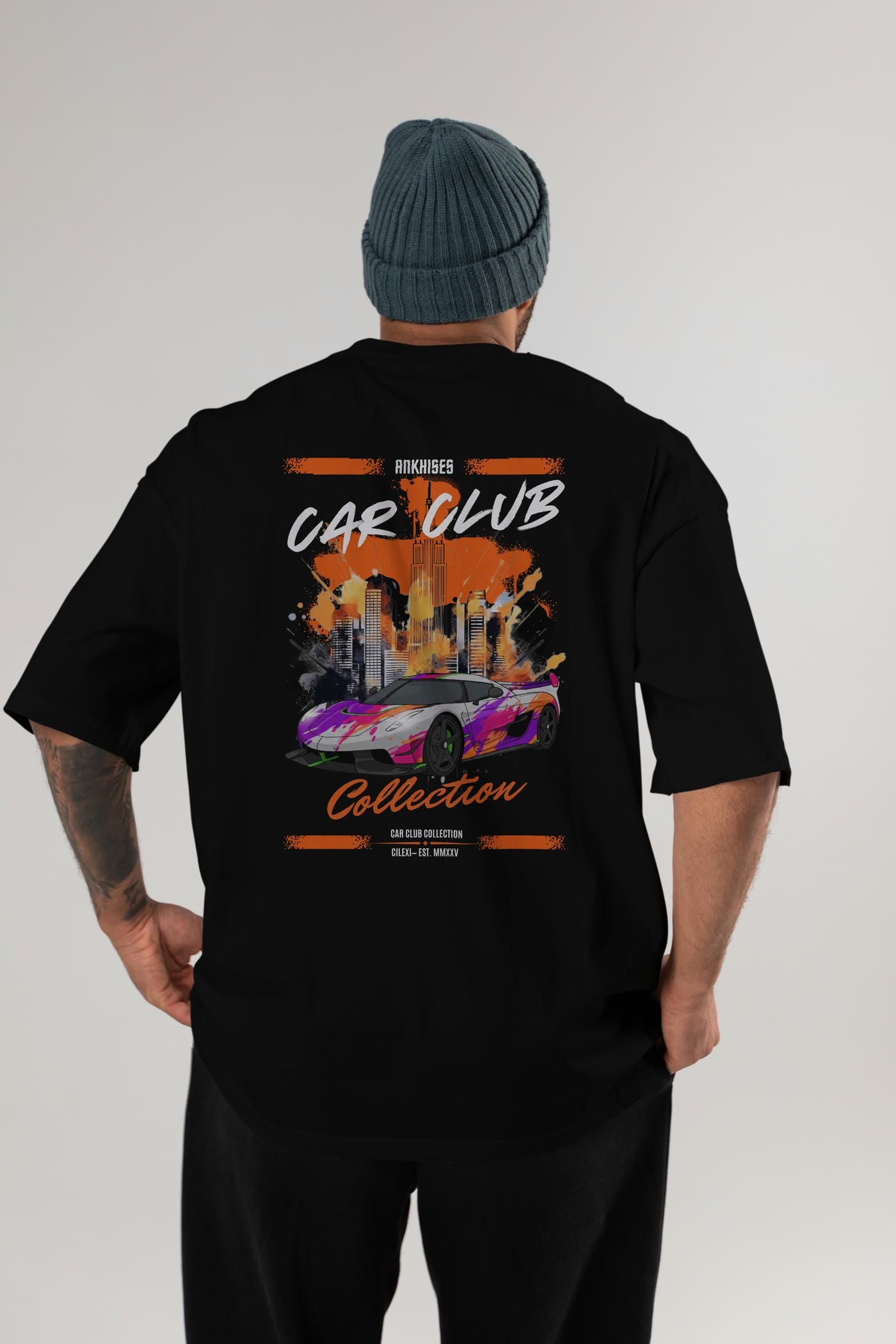 Araba Club Serisi 27 Baskılı Oversize t-shirt Erkek Kadın %100 Pamuk Bisiklet Yaka tişort