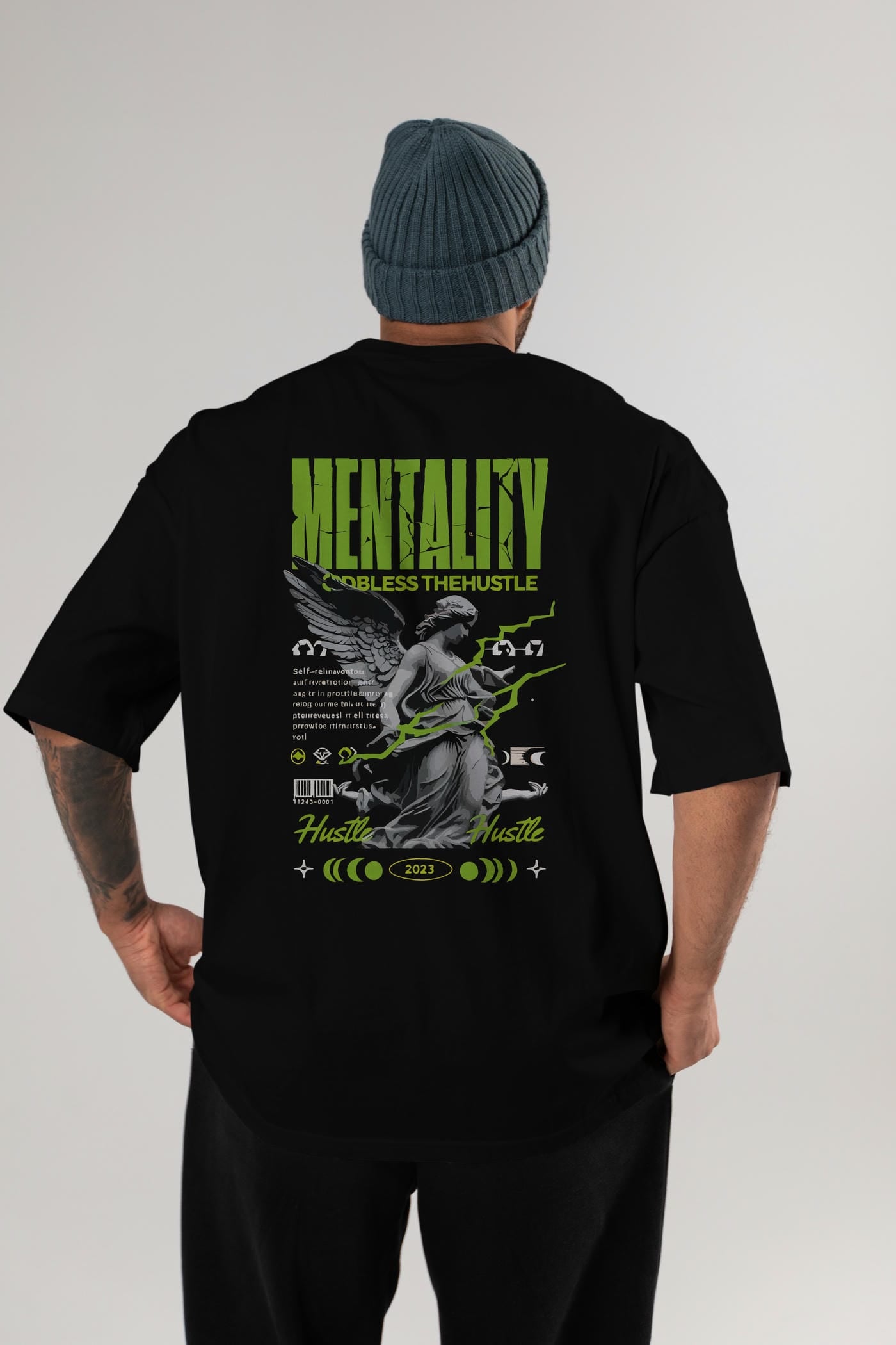 Mentality Arka Baskılı Oversize t-shirt Erkek Kadın %100 Pamuk Bisiklet Yaka tişort