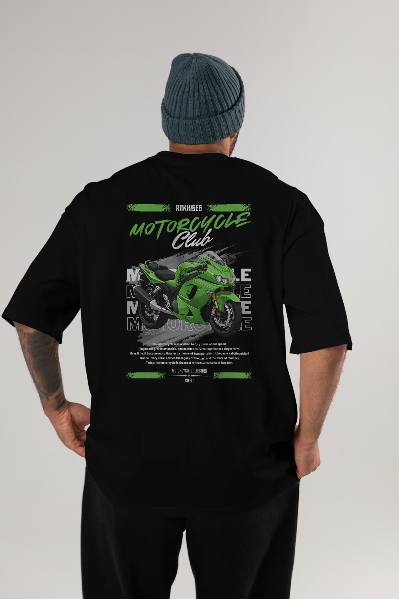 Motosiklet Serisi 12 Arka Baskılı Oversize t-shirt Erkek Kadın %100 Pamuk Bisiklet Yaka tişort
