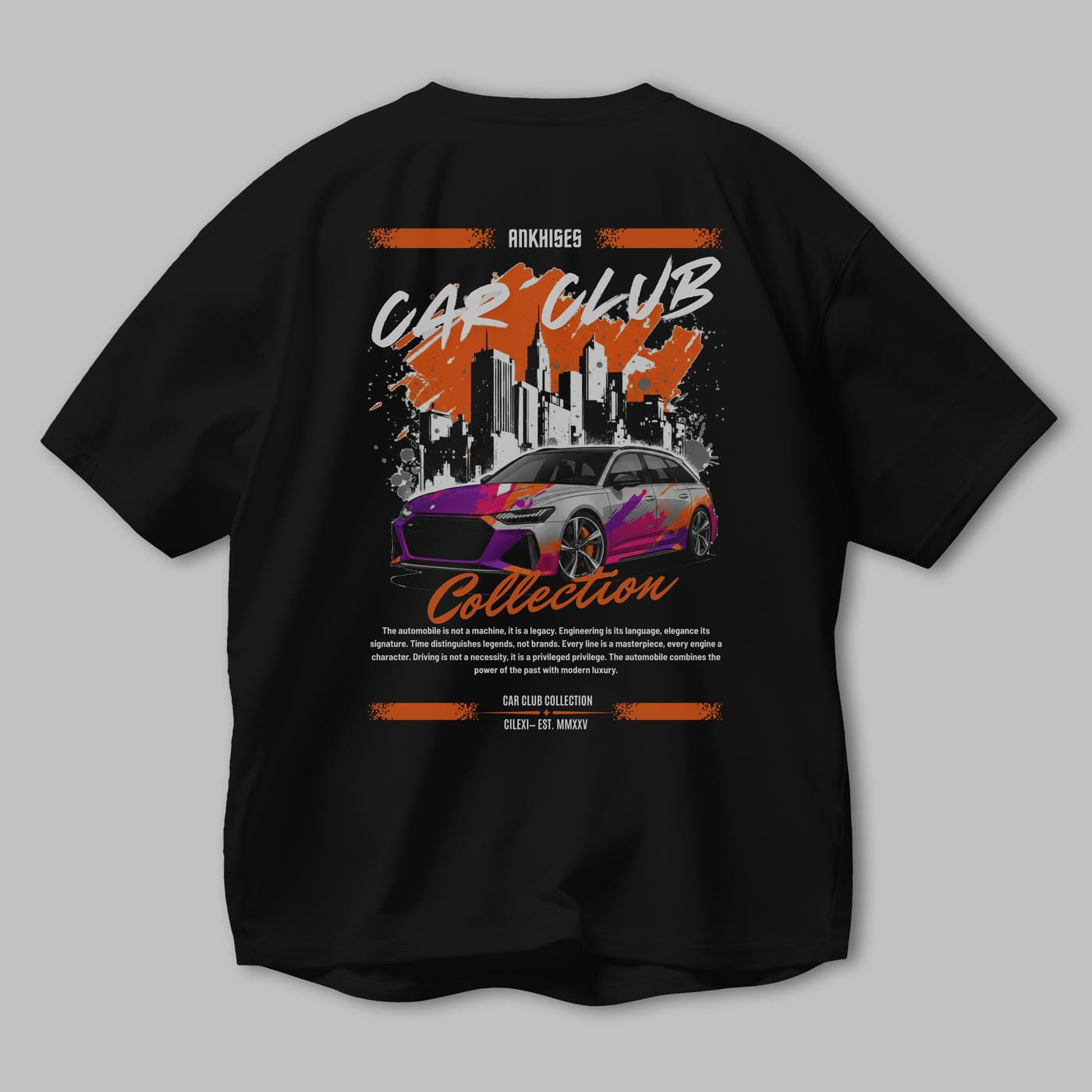 Araba Club Serisi 1 Baskılı Oversize t-shirt Erkek Kadın %100 Pamuk Bisiklet Yaka tişort